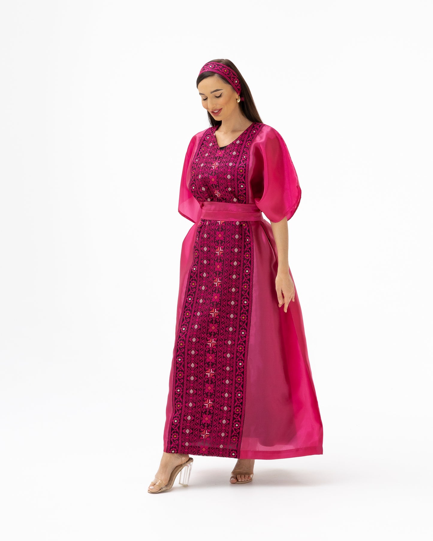 Fuchsia Pink Kaftan with Embroidery