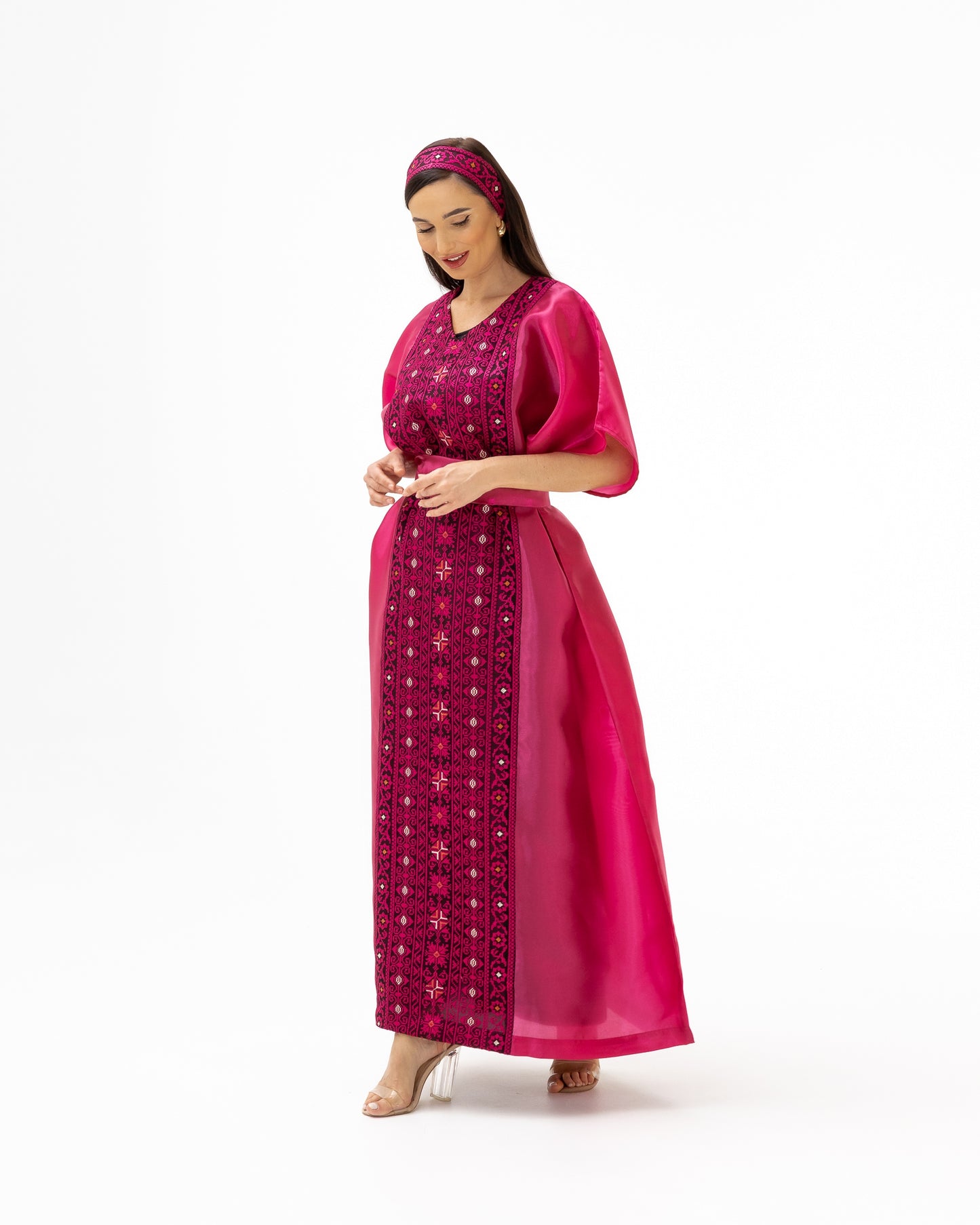 Fuchsia Pink Kaftan with Embroidery