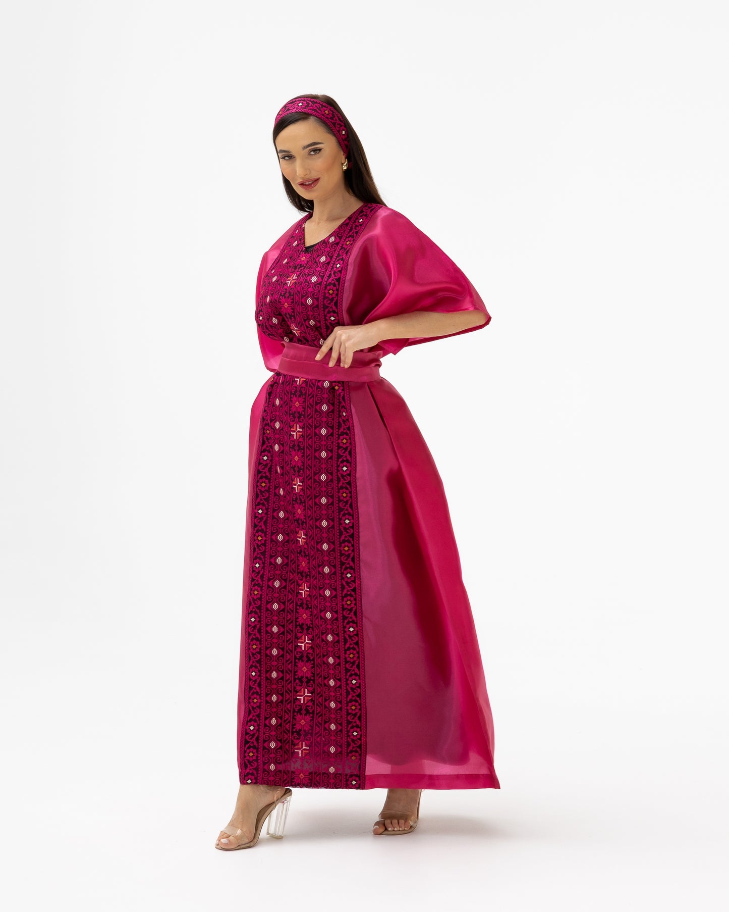 Fuchsia Pink Kaftan with Embroidery