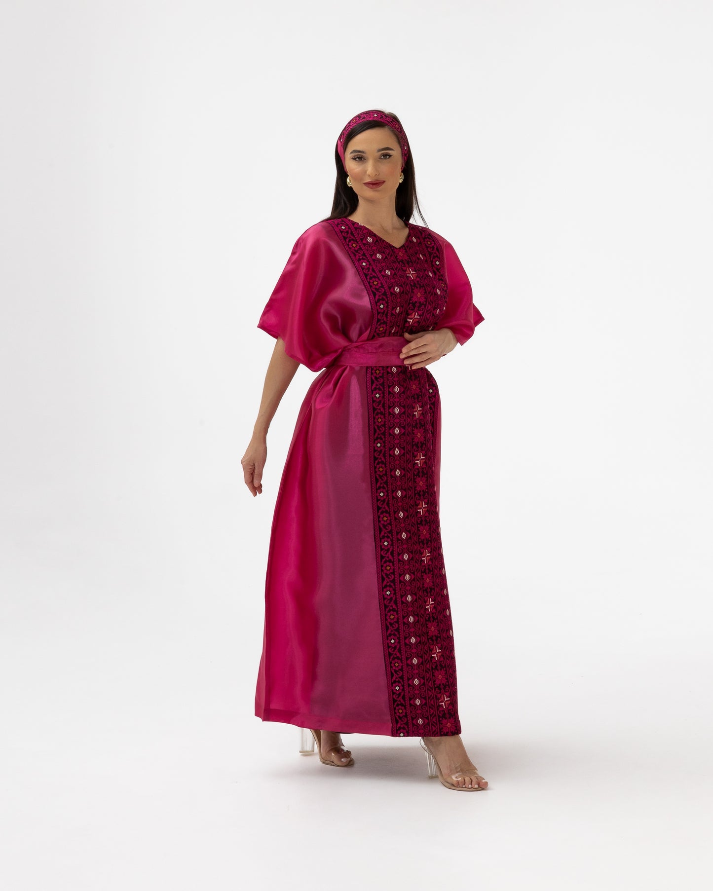 Fuchsia Pink Kaftan with Embroidery