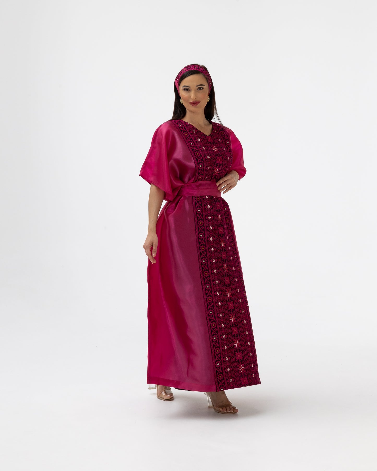 Fuchsia Pink Kaftan with Embroidery