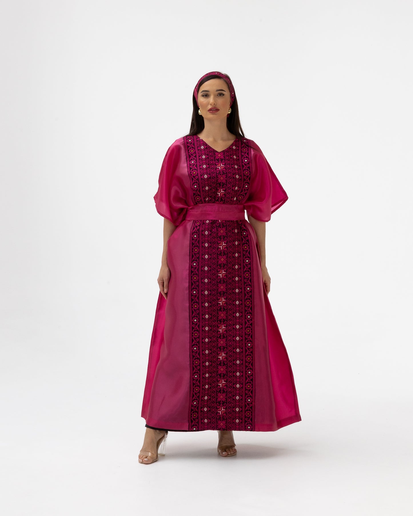 Fuchsia Pink Kaftan with Embroidery