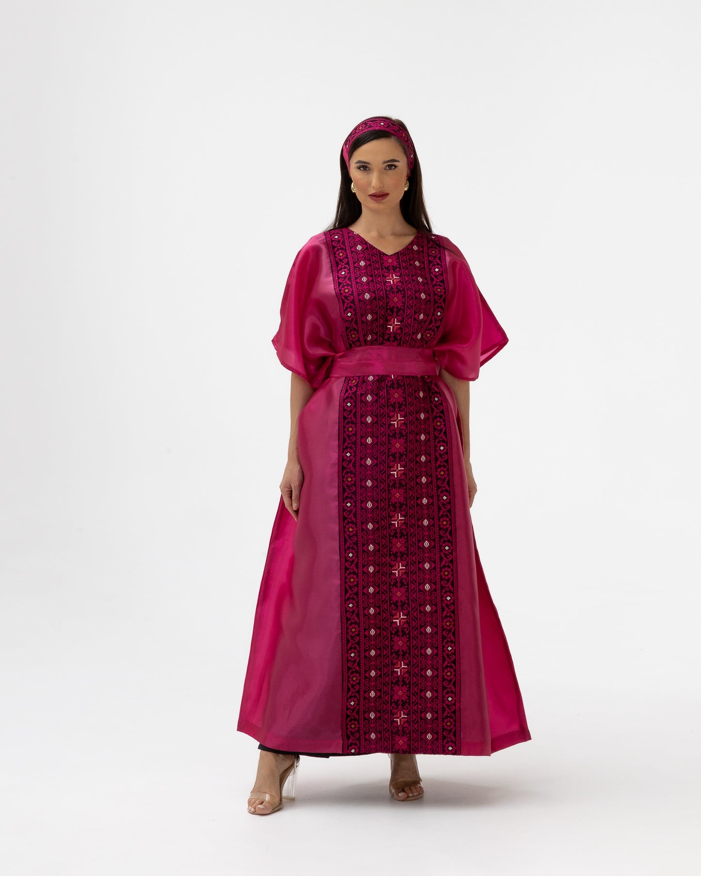 Fuchsia Pink Kaftan with Embroidery