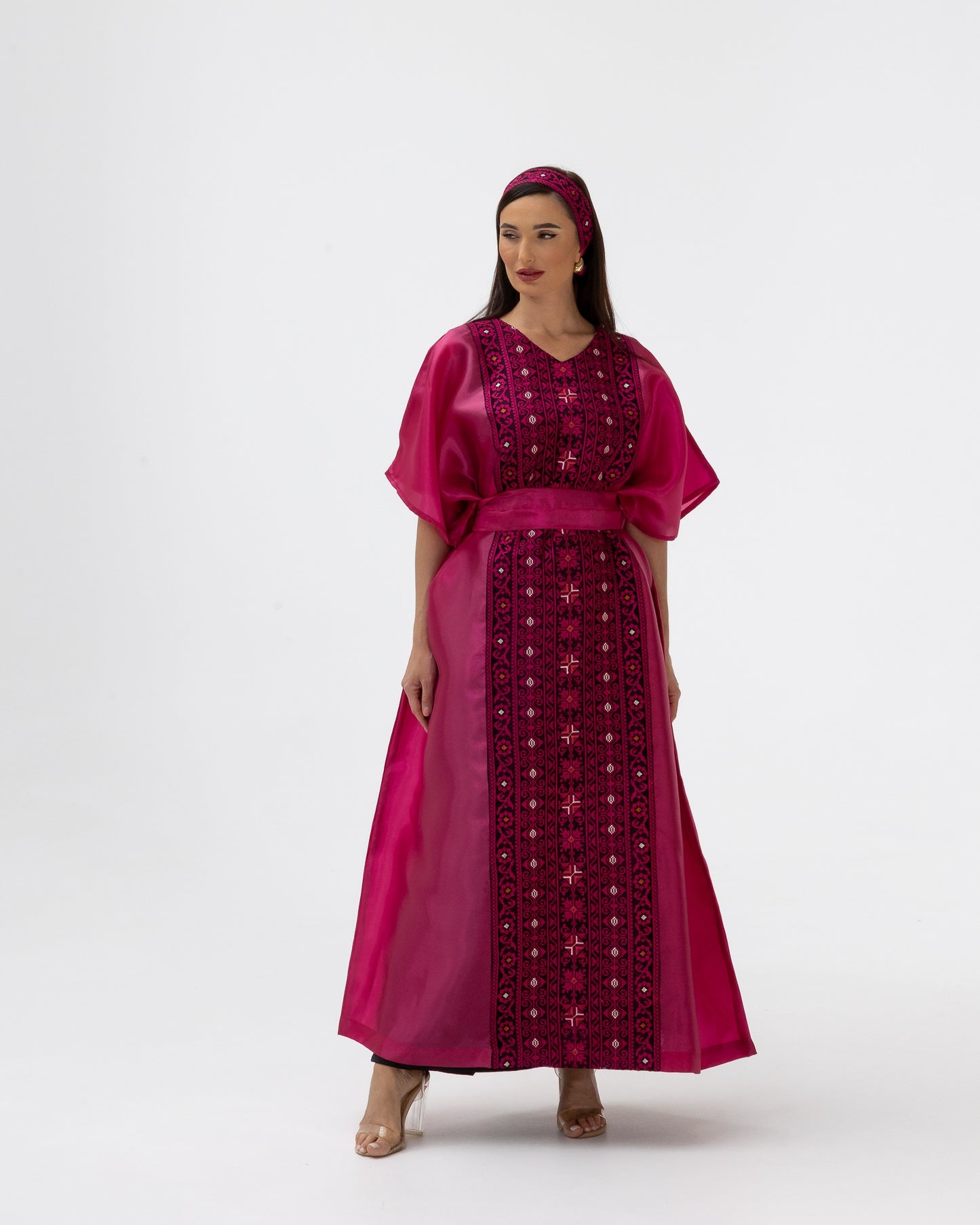 Fuchsia Pink Kaftan with Embroidery