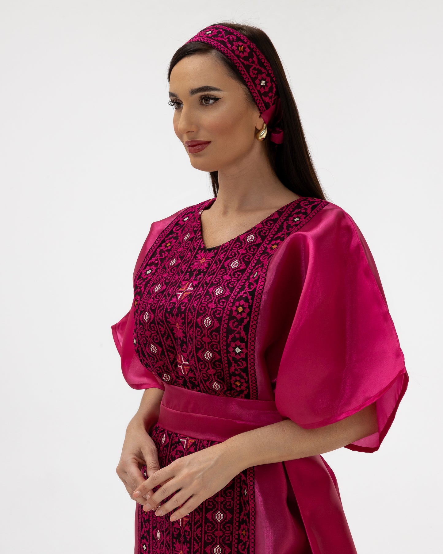 Fuchsia Pink Kaftan with Embroidery
