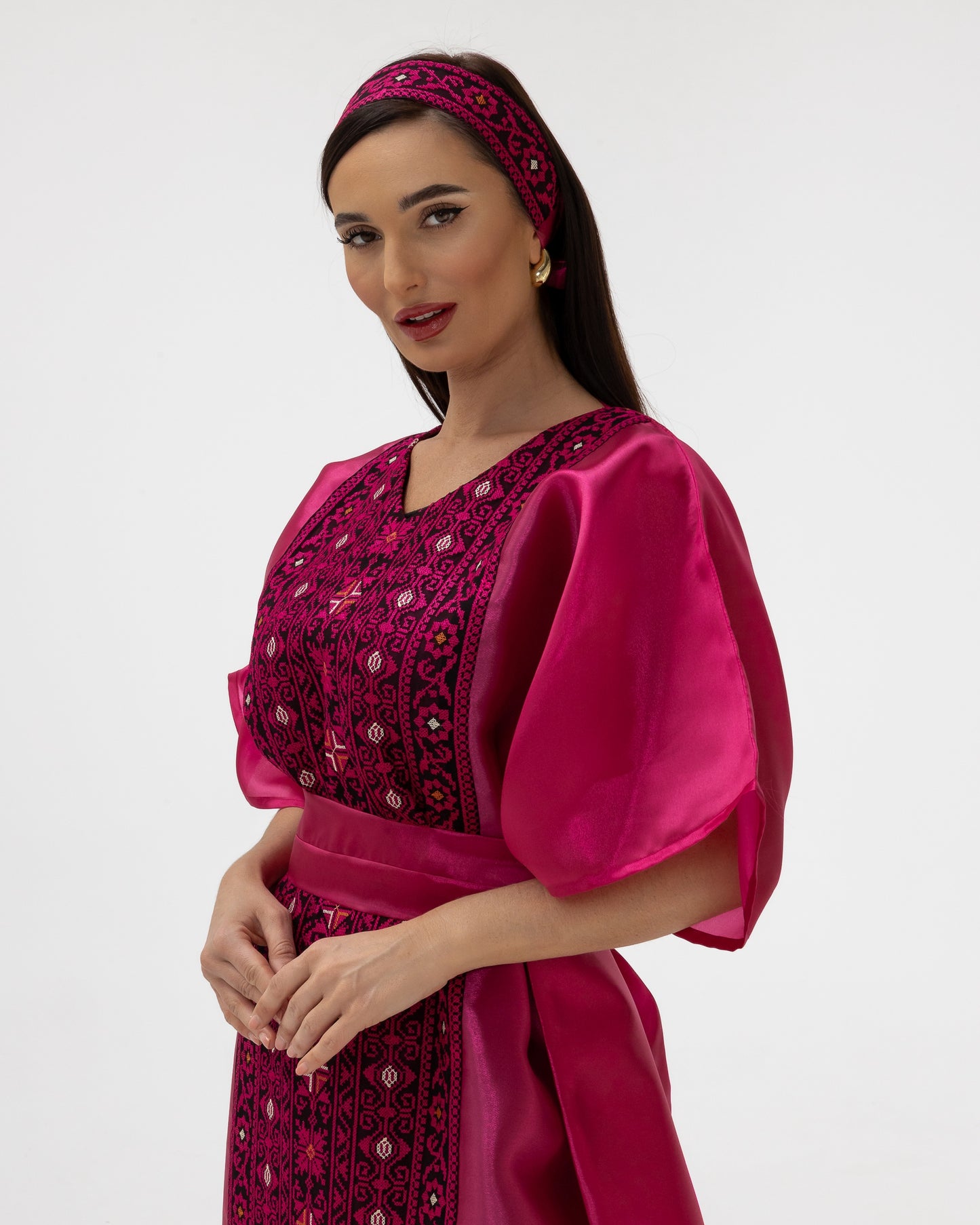 Fuchsia Pink Kaftan with Embroidery