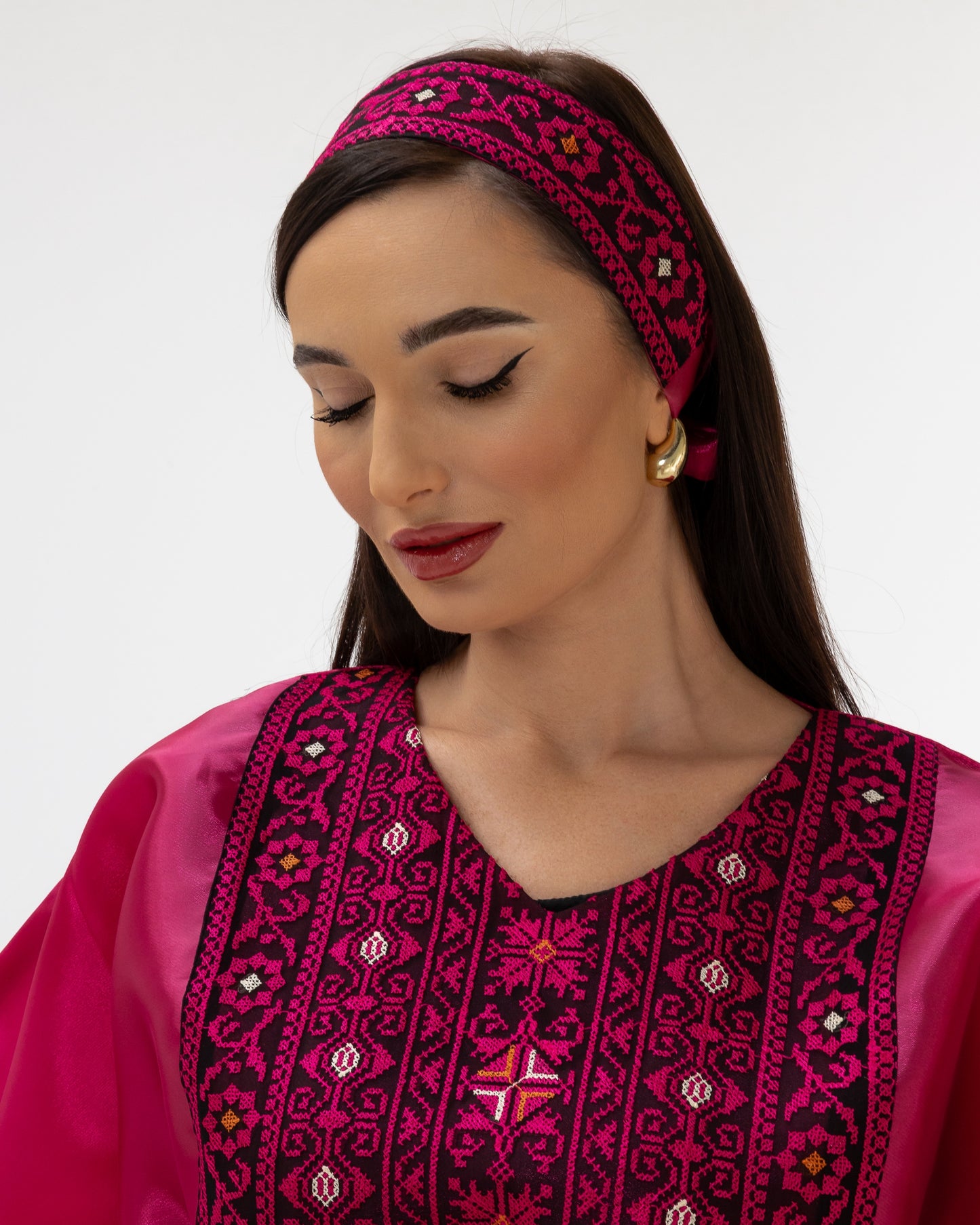 Fuchsia Pink Kaftan with Embroidery