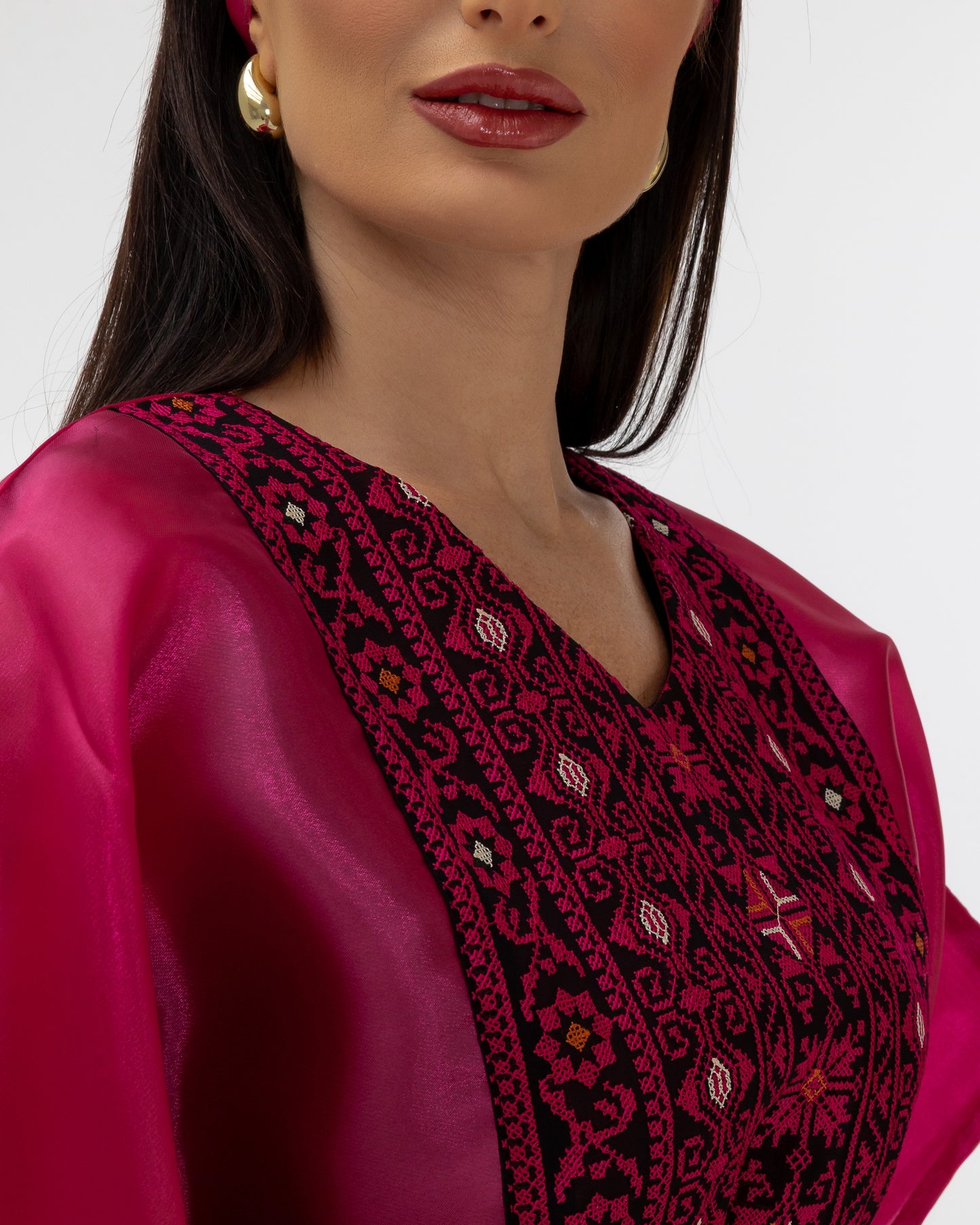Fuchsia Pink Kaftan with Embroidery
