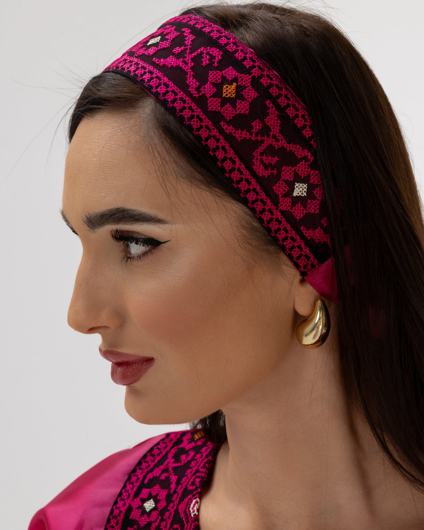 Fuchsia Pink Kaftan with Embroidery