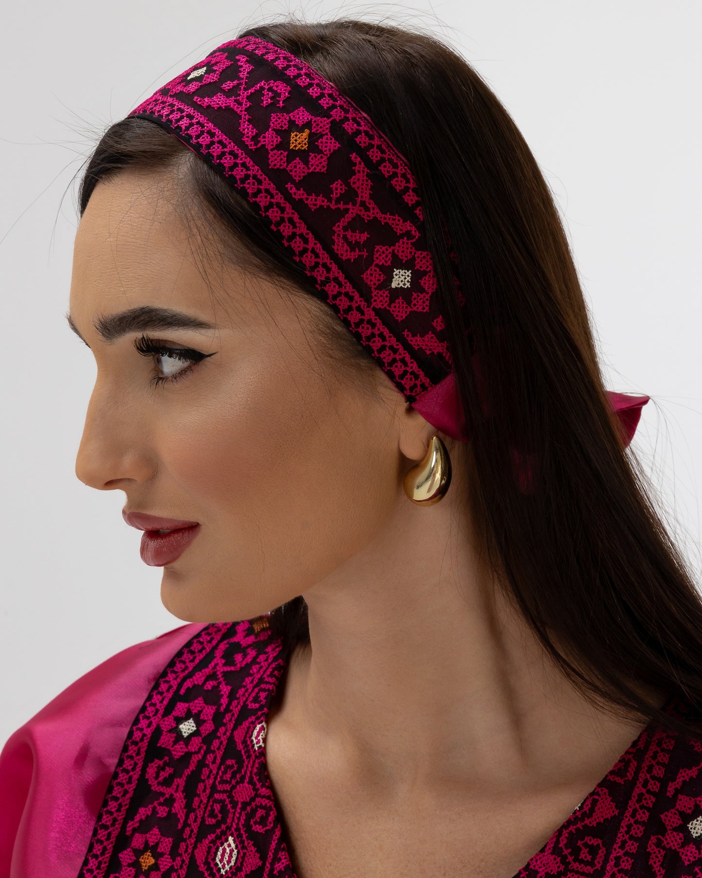 Fuchsia Pink Kaftan with Embroidery