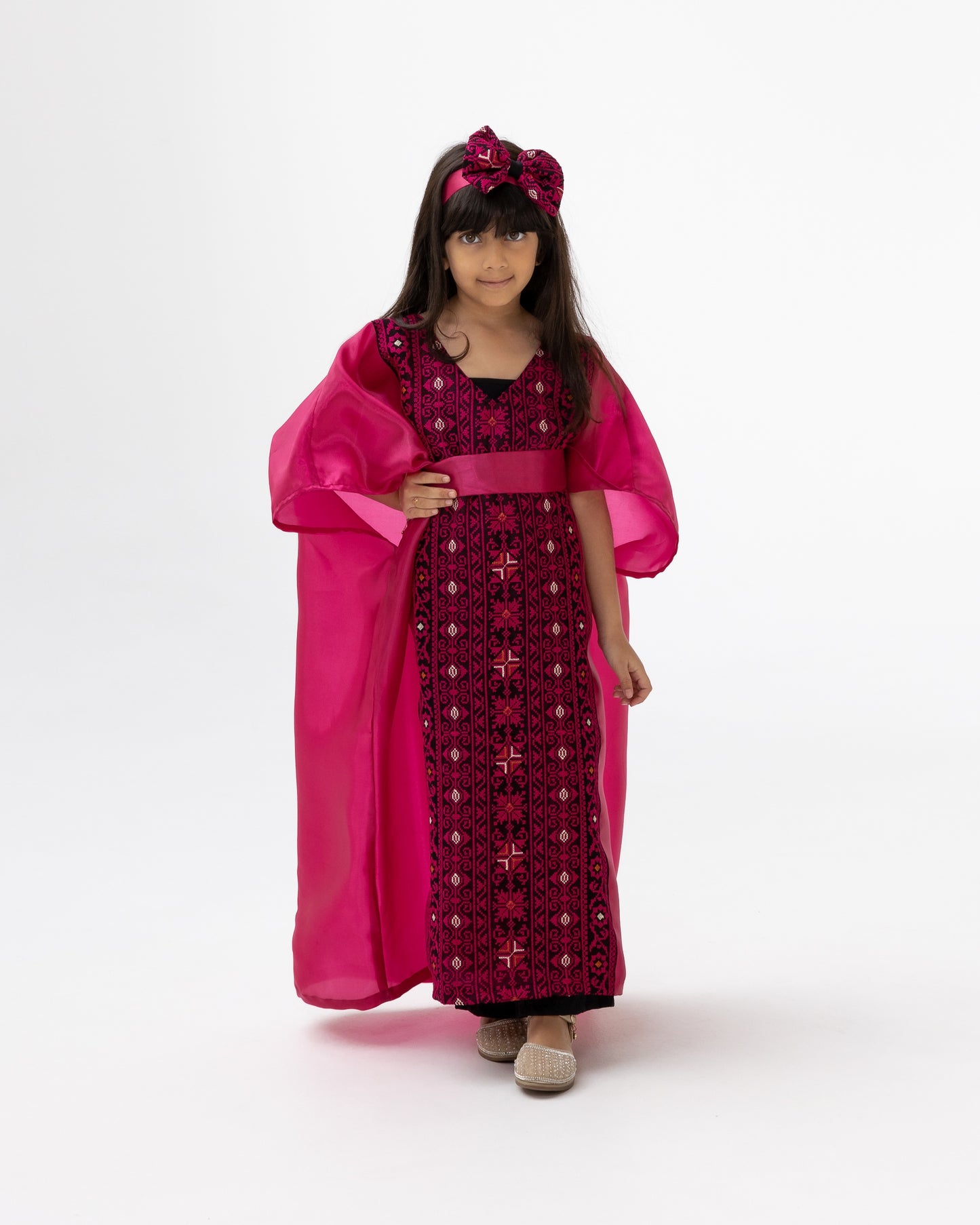 Kids Fuchsia Kaftan with Embroidered Details