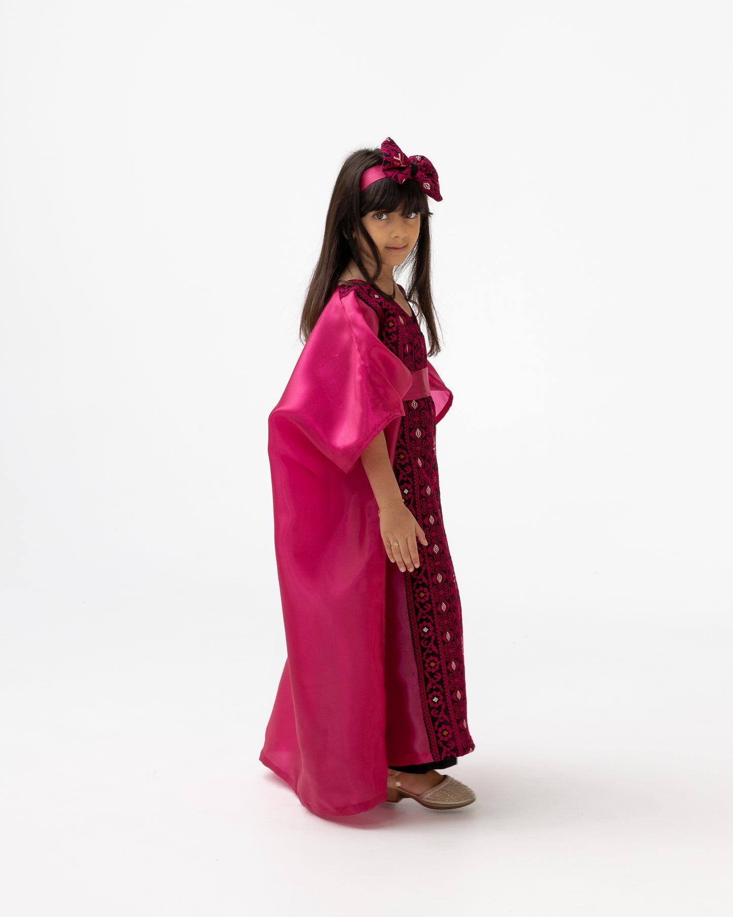 Kids Fuchsia Kaftan with Embroidered Details