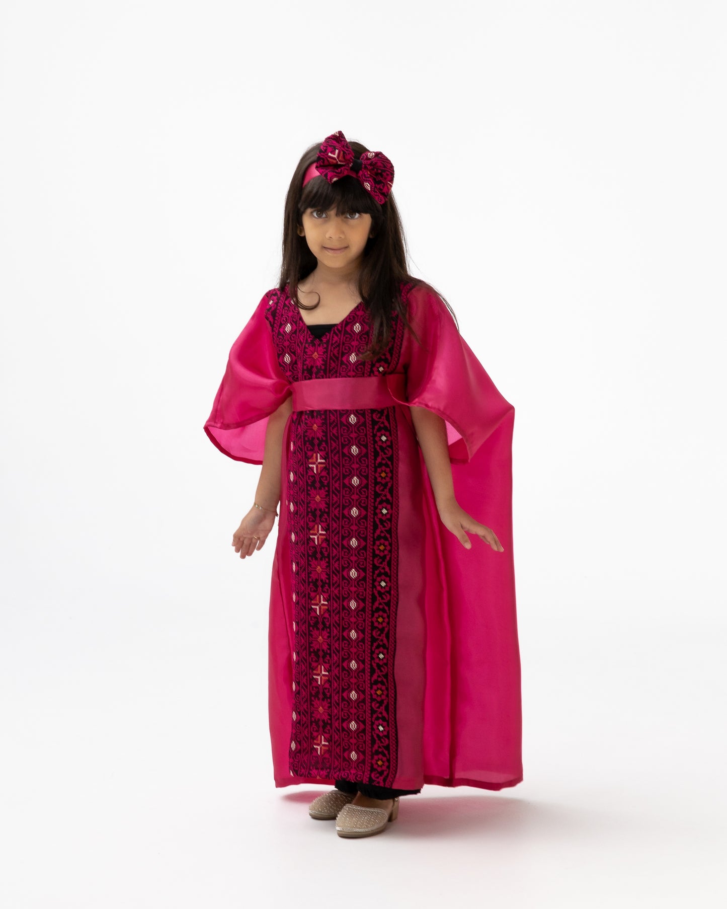 Kids Fuchsia Kaftan with Embroidered Details