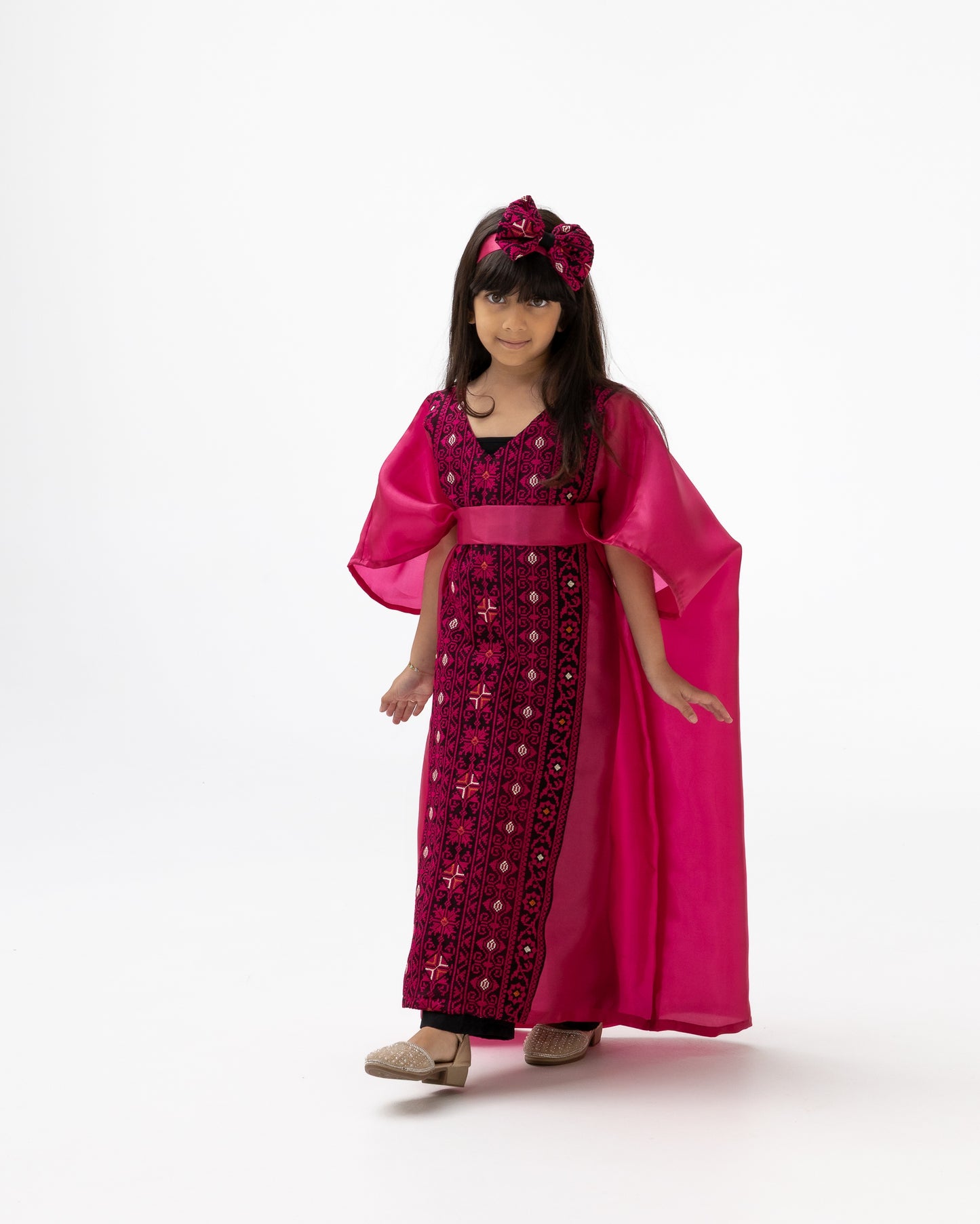 Kids Fuchsia Kaftan with Embroidered Details