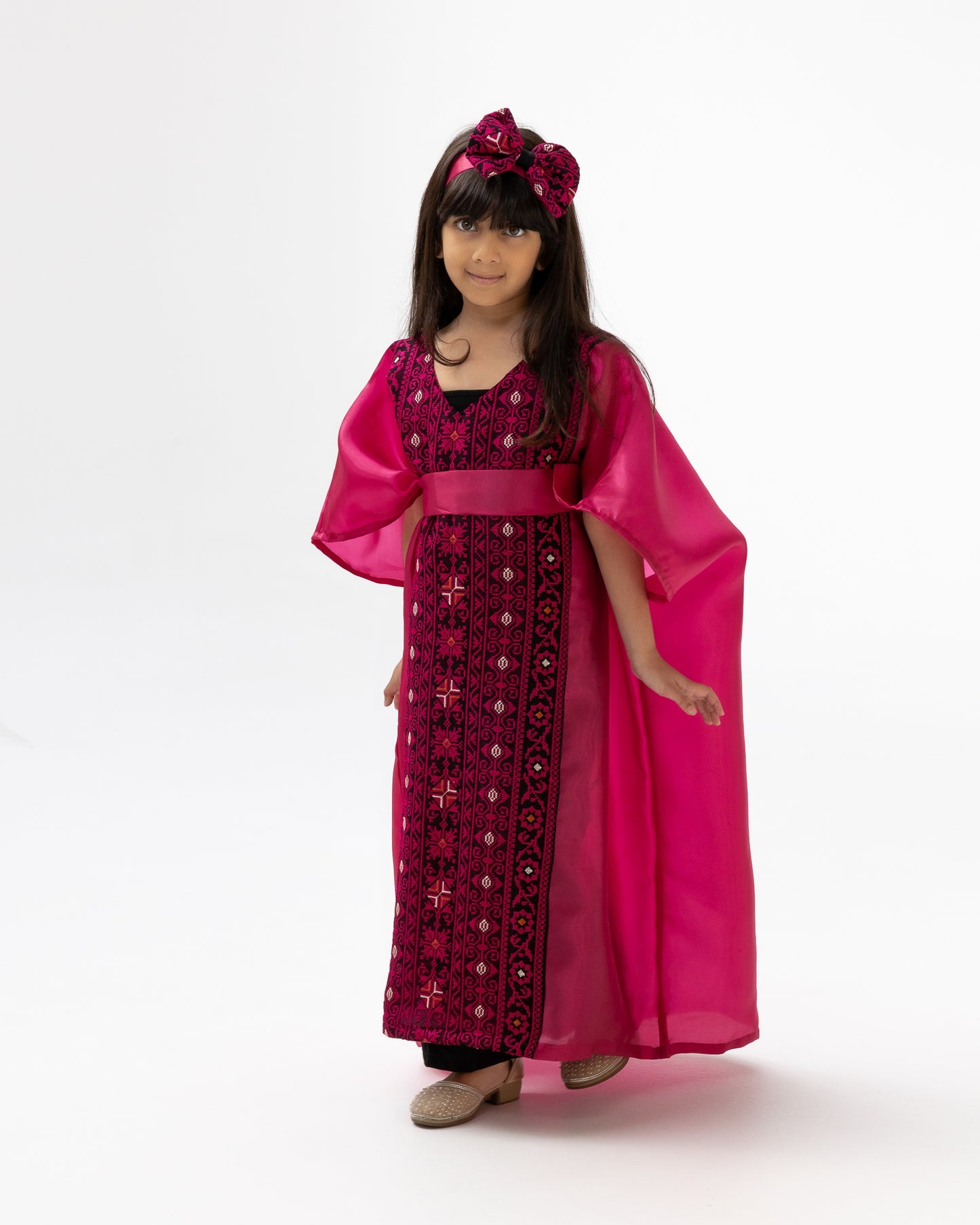 Kids Fuchsia Kaftan with Embroidered Details