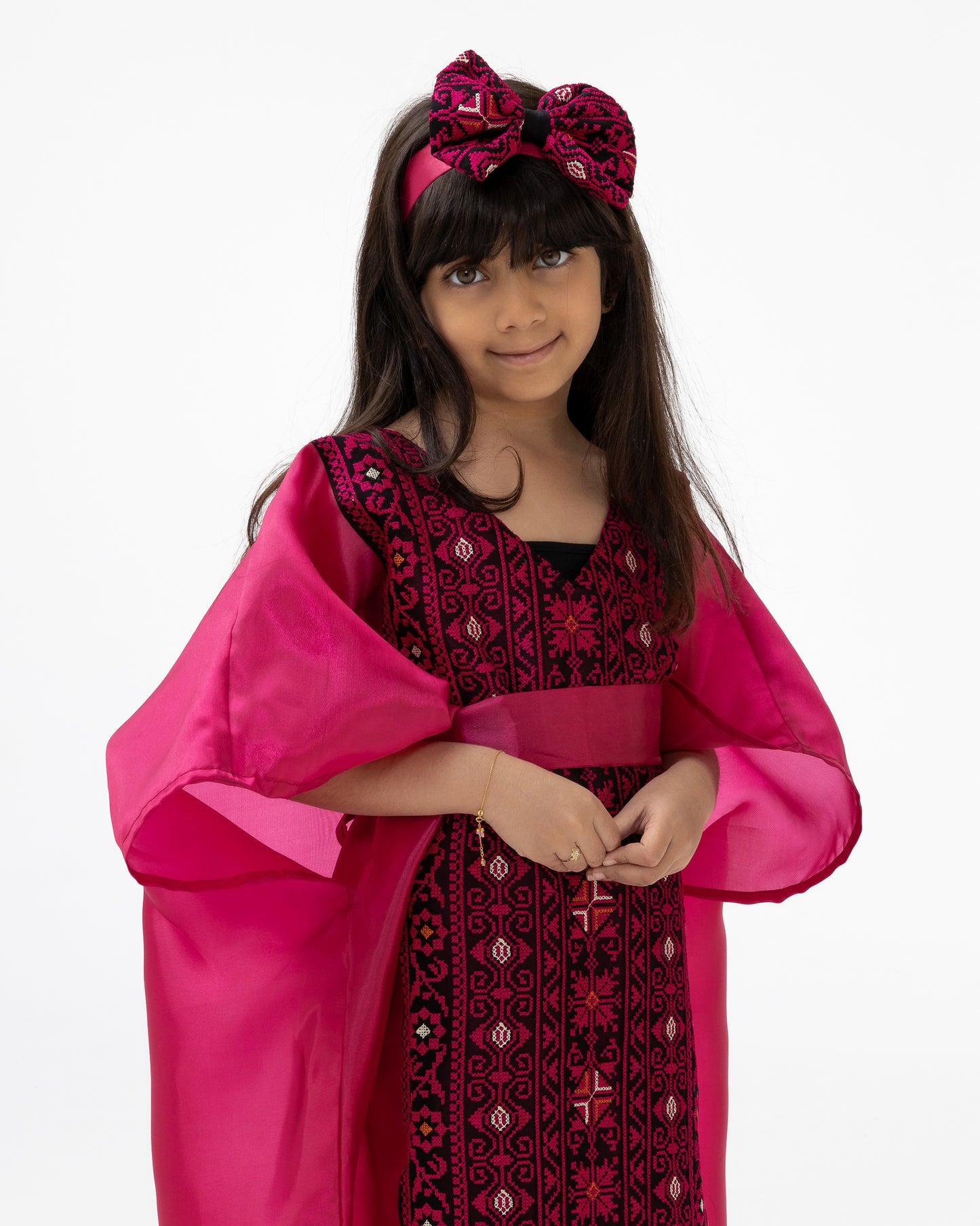 Kids Fuchsia Kaftan with Embroidered Details