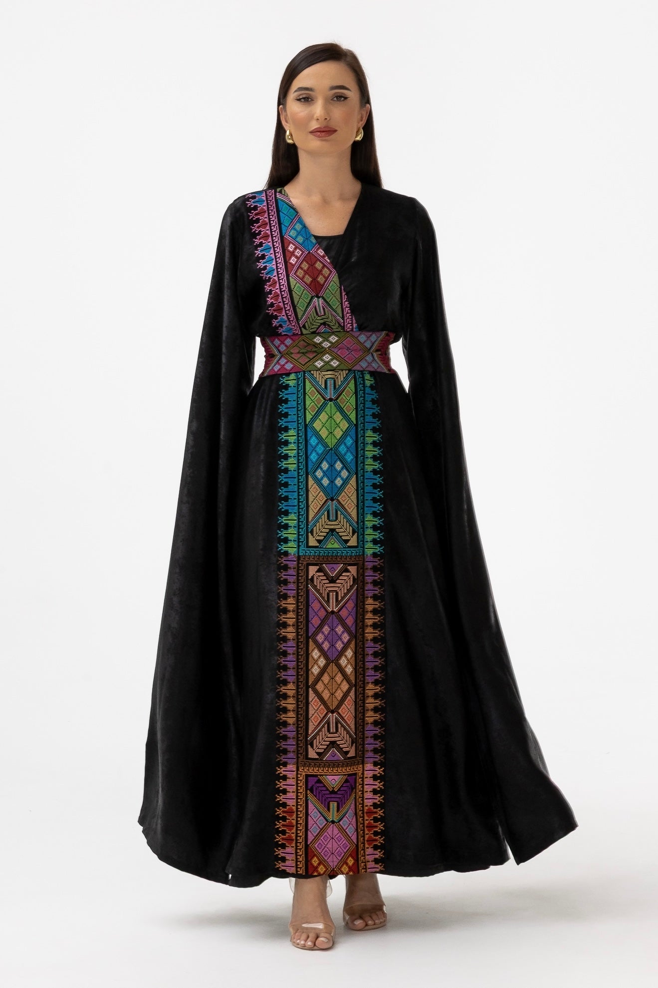 Black Abaya with Flowing Sleeves & Embroidered Details