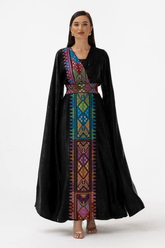 Black Abaya with Flowing Sleeves & Embroidered Details