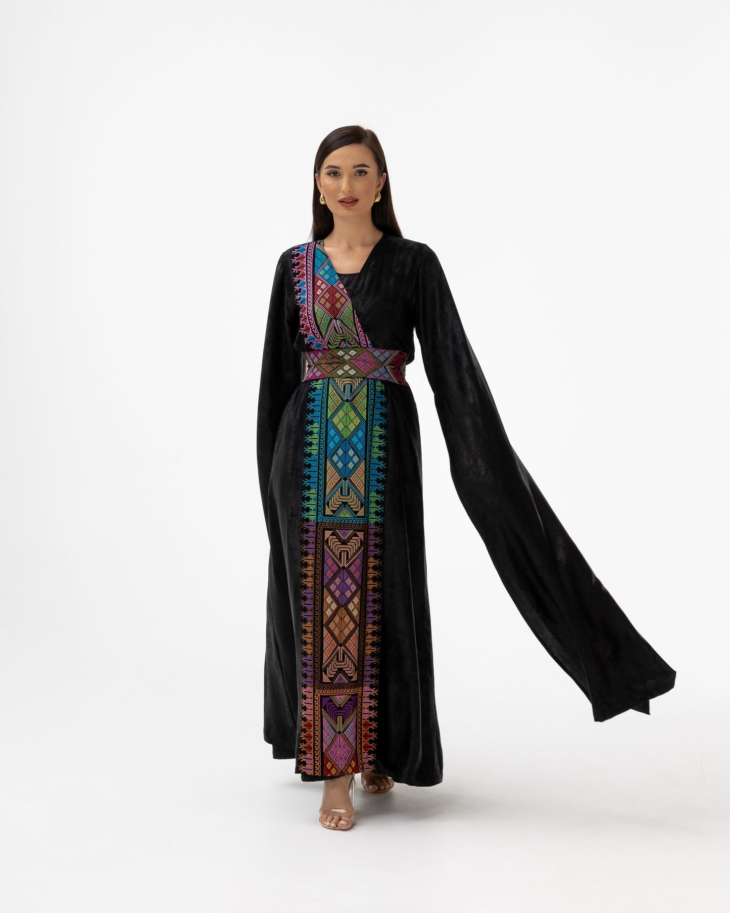 Black Abaya with Flowing Sleeves & Embroidered Details