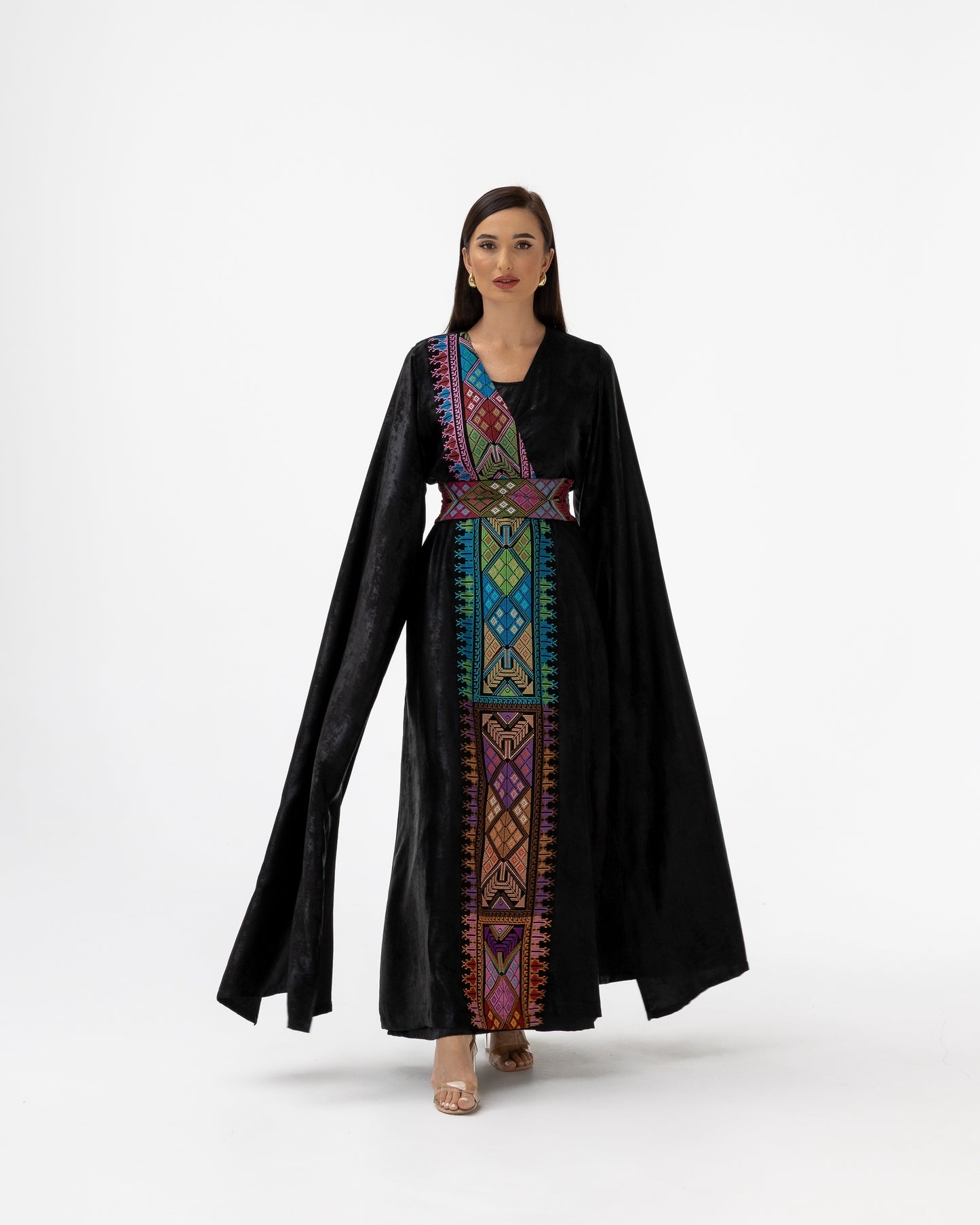Black Abaya with Flowing Sleeves & Embroidered Details