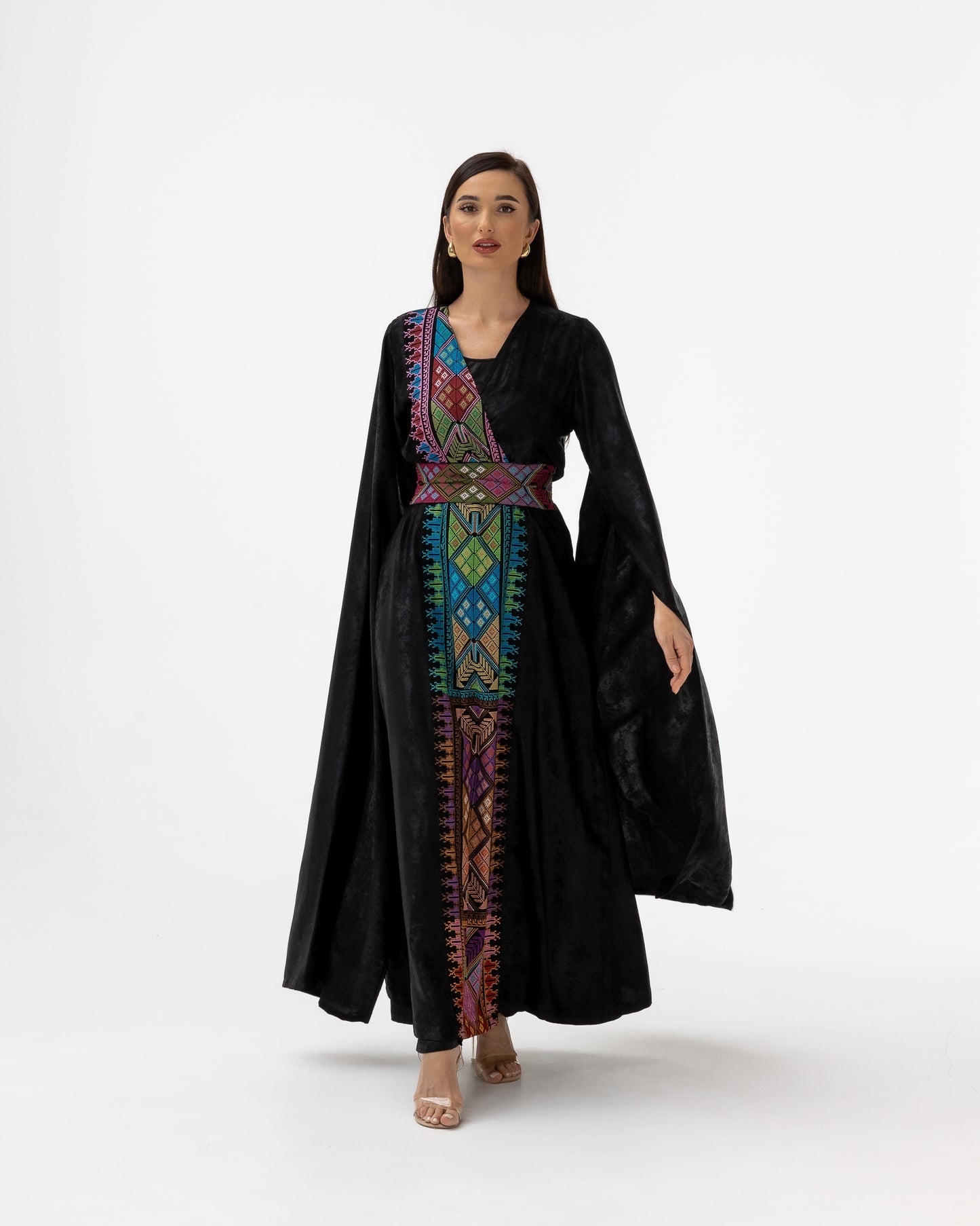 Black Abaya with Flowing Sleeves & Embroidered Details