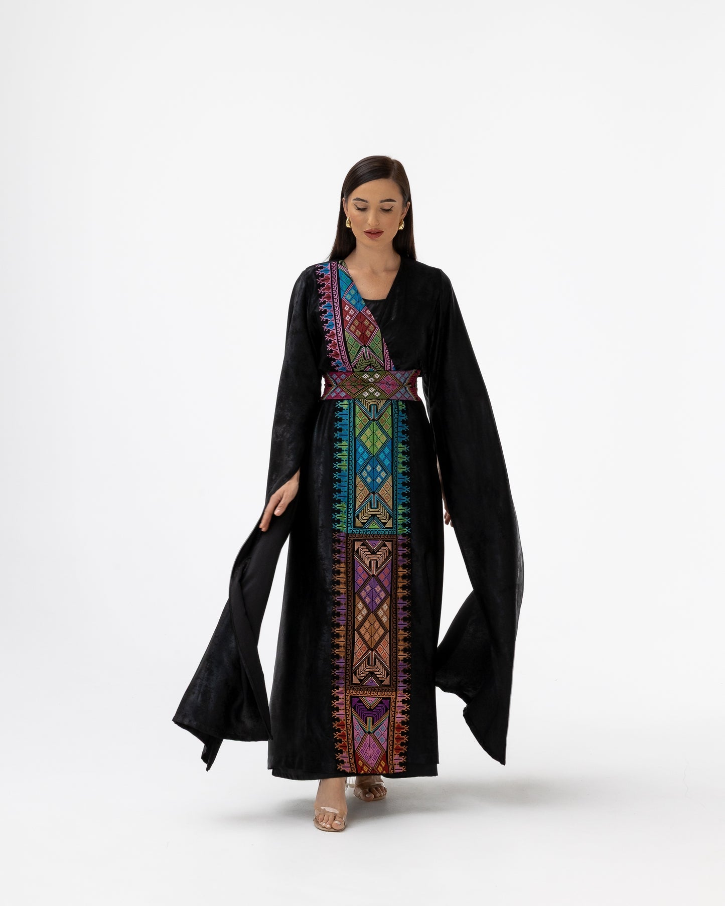 Black Abaya with Flowing Sleeves & Embroidered Details