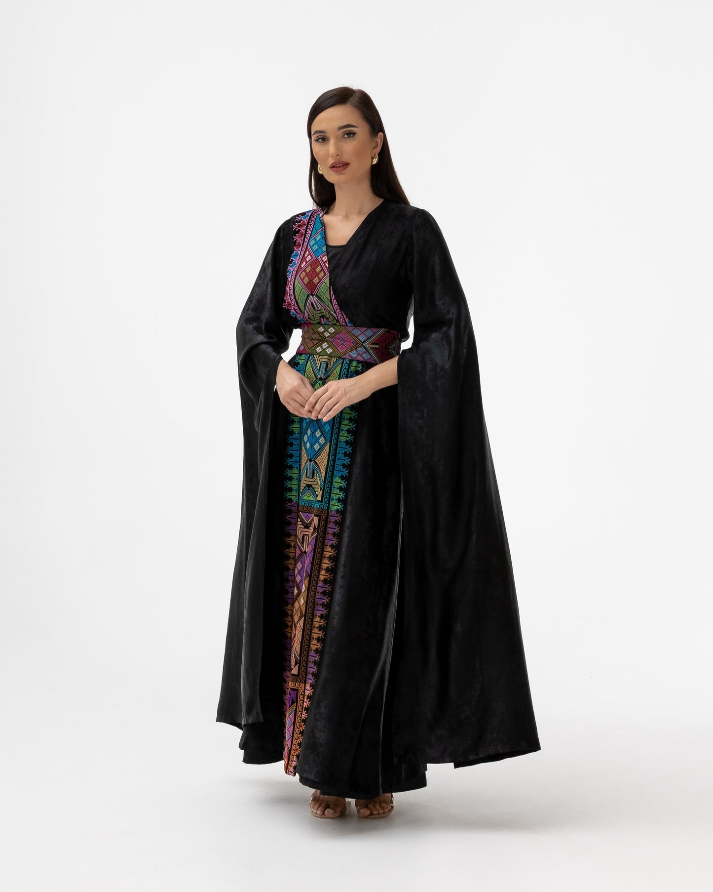 Black Abaya with Flowing Sleeves & Embroidered Details