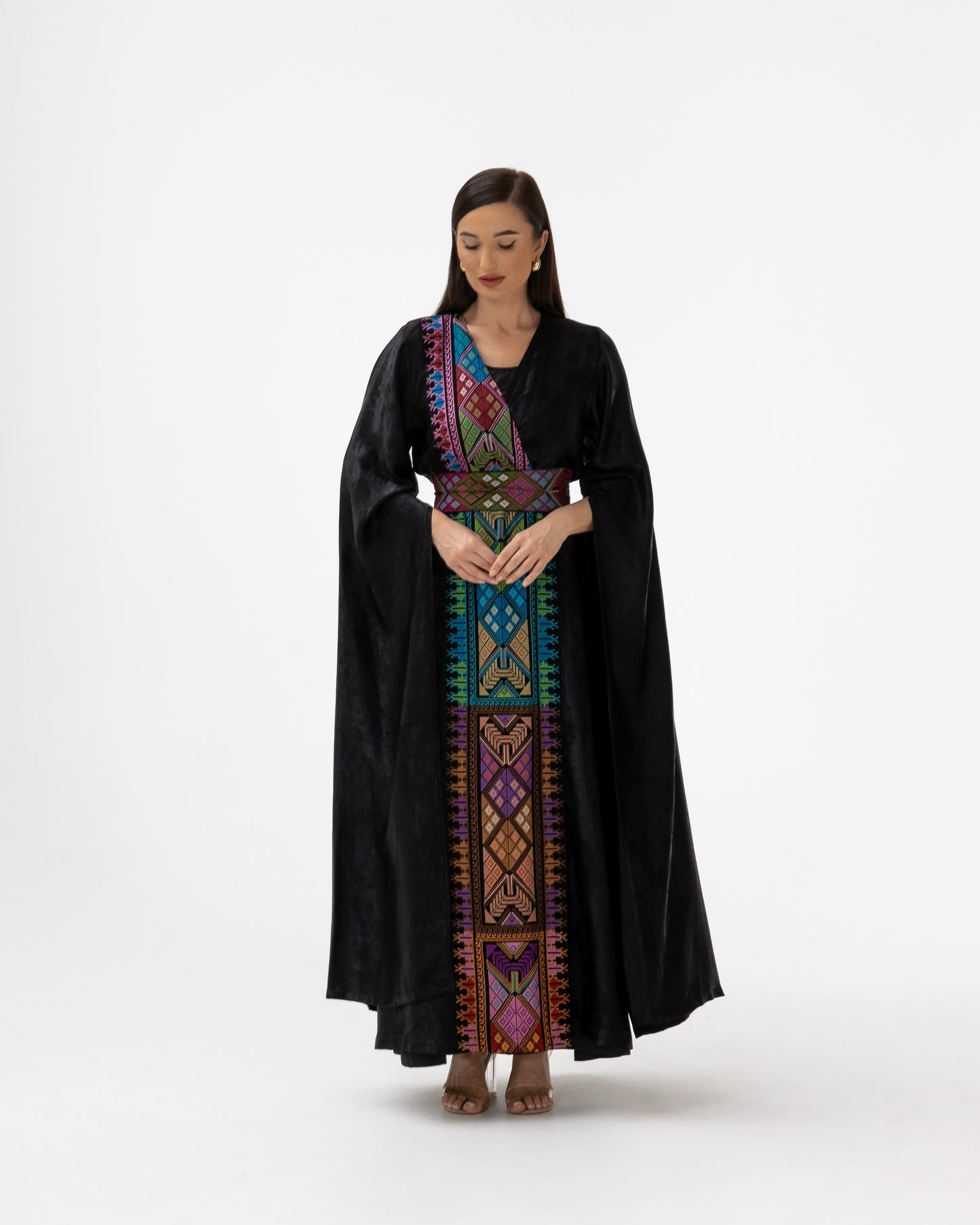 Black Abaya with Flowing Sleeves & Embroidered Details