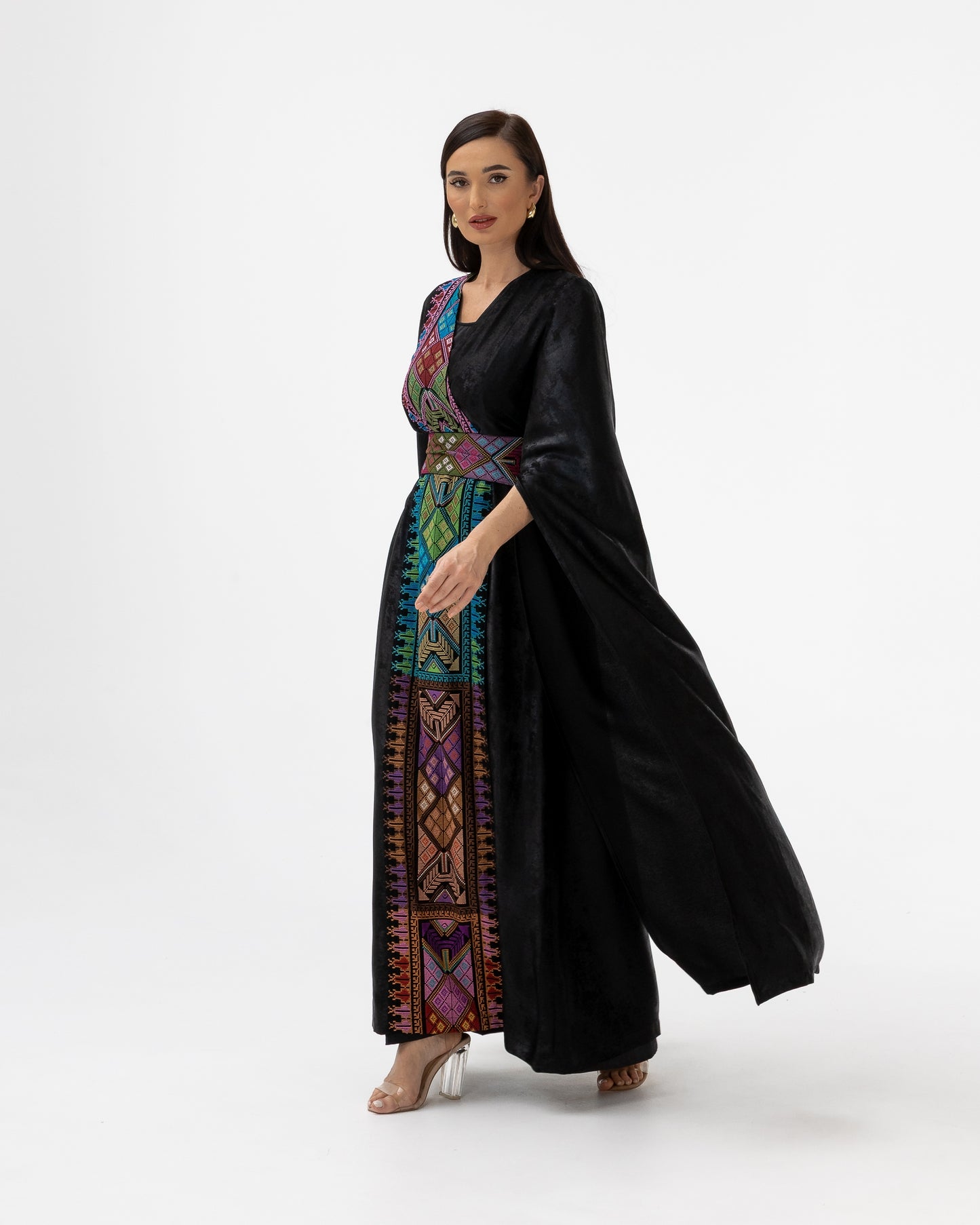 Black Abaya with Flowing Sleeves & Embroidered Details