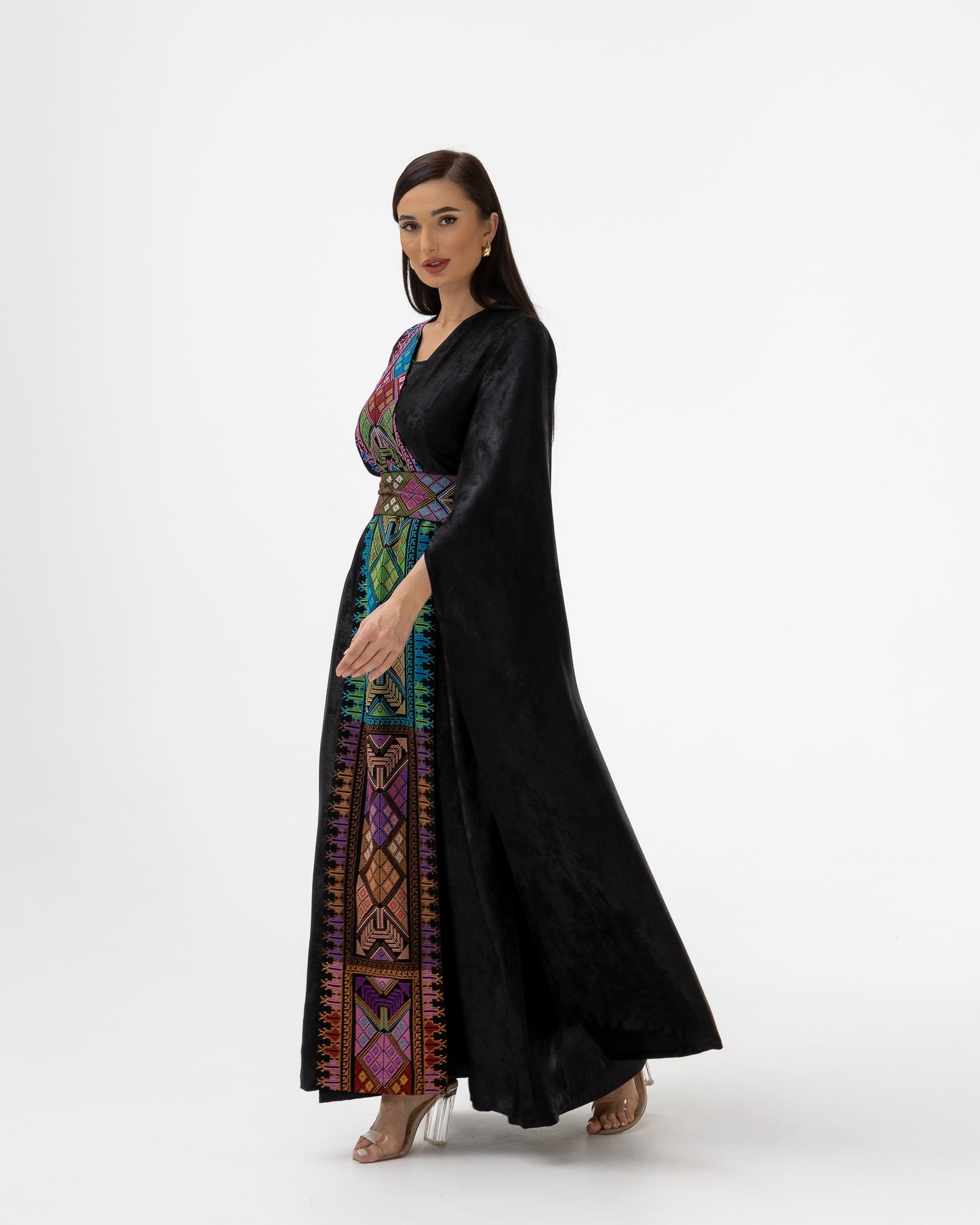 Black Abaya with Flowing Sleeves & Embroidered Details