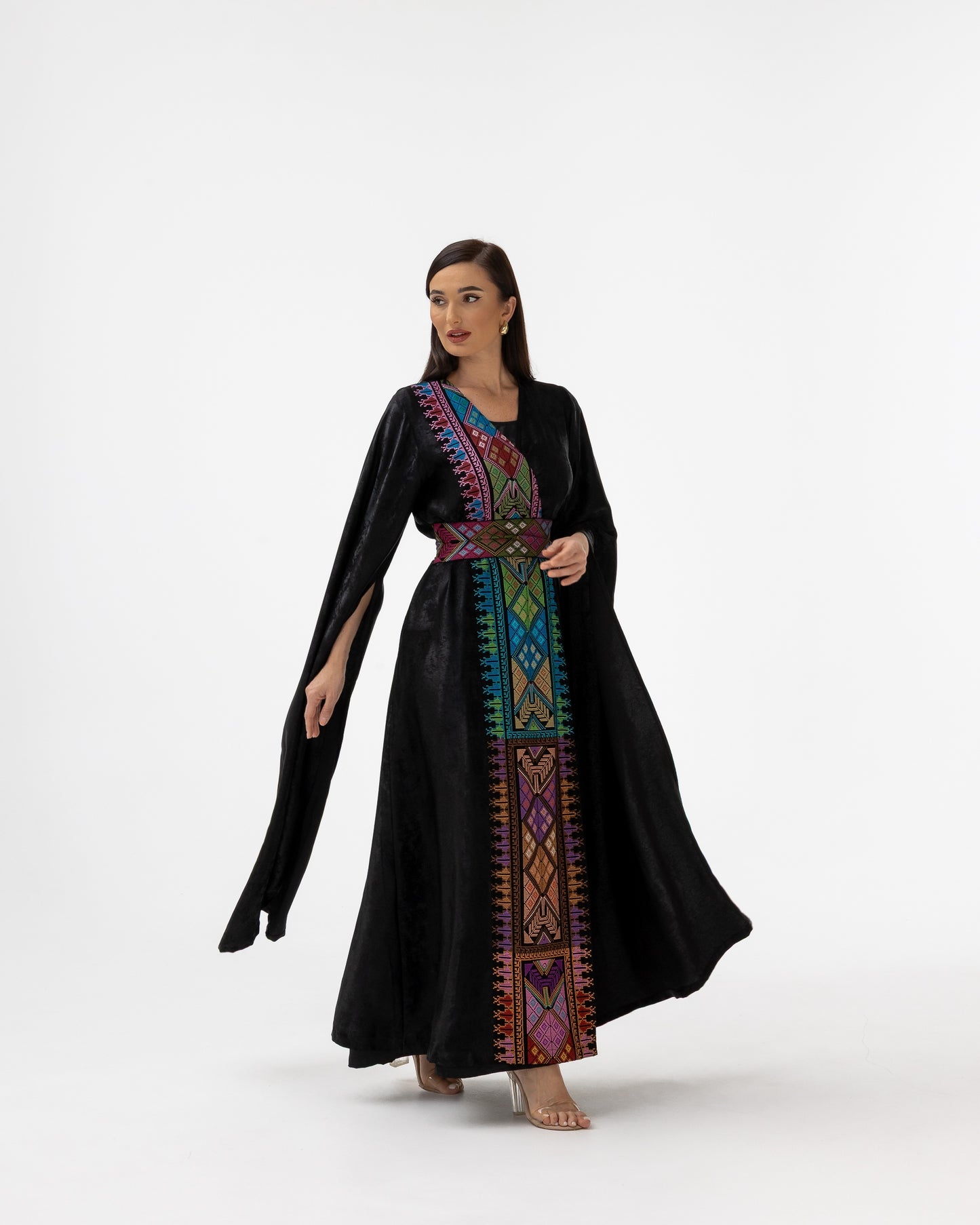 Black Abaya with Flowing Sleeves & Embroidered Details