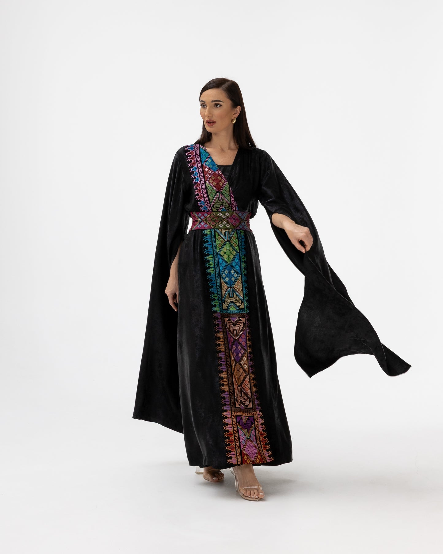 Black Abaya with Flowing Sleeves & Embroidered Details