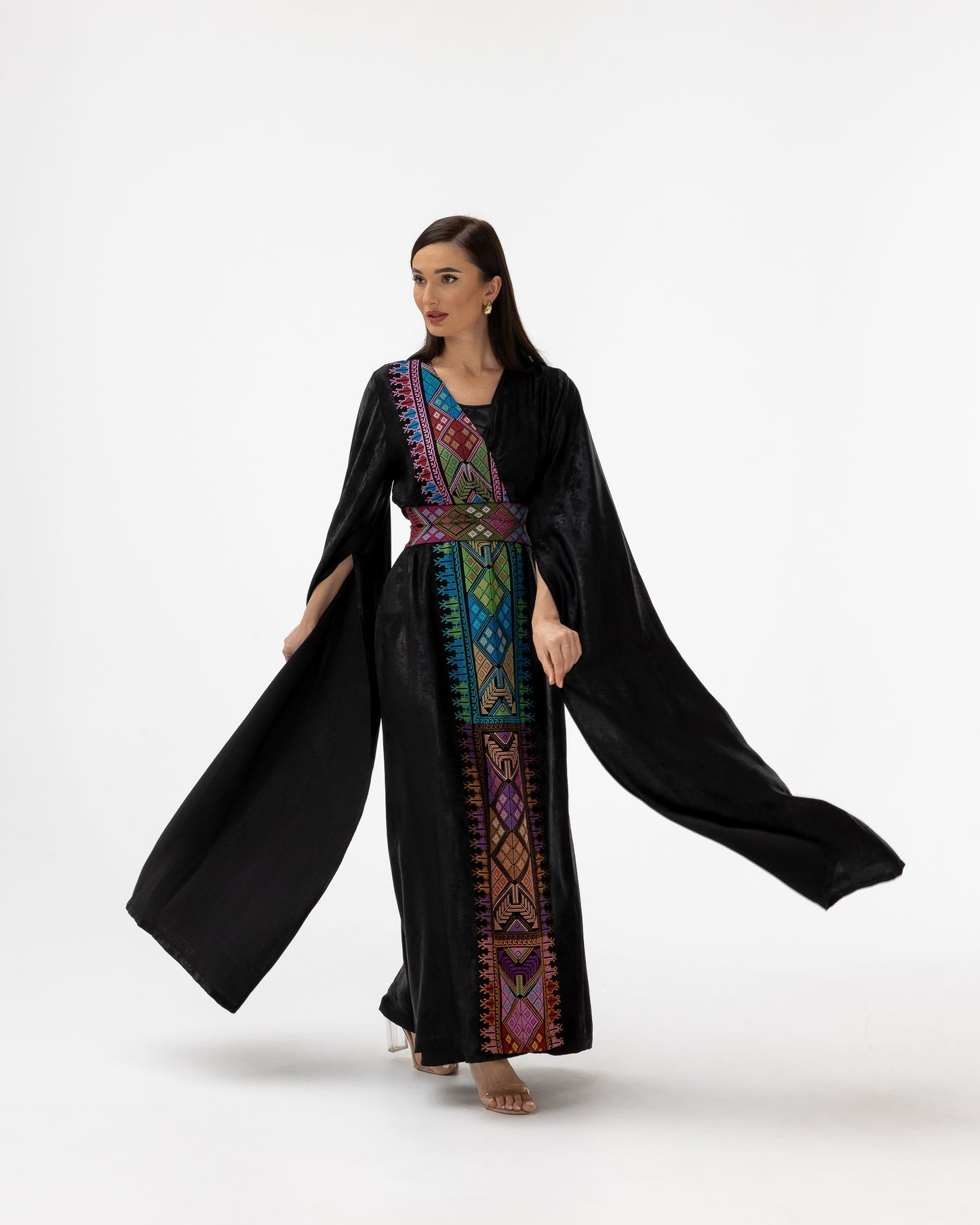 Black Abaya with Flowing Sleeves & Embroidered Details
