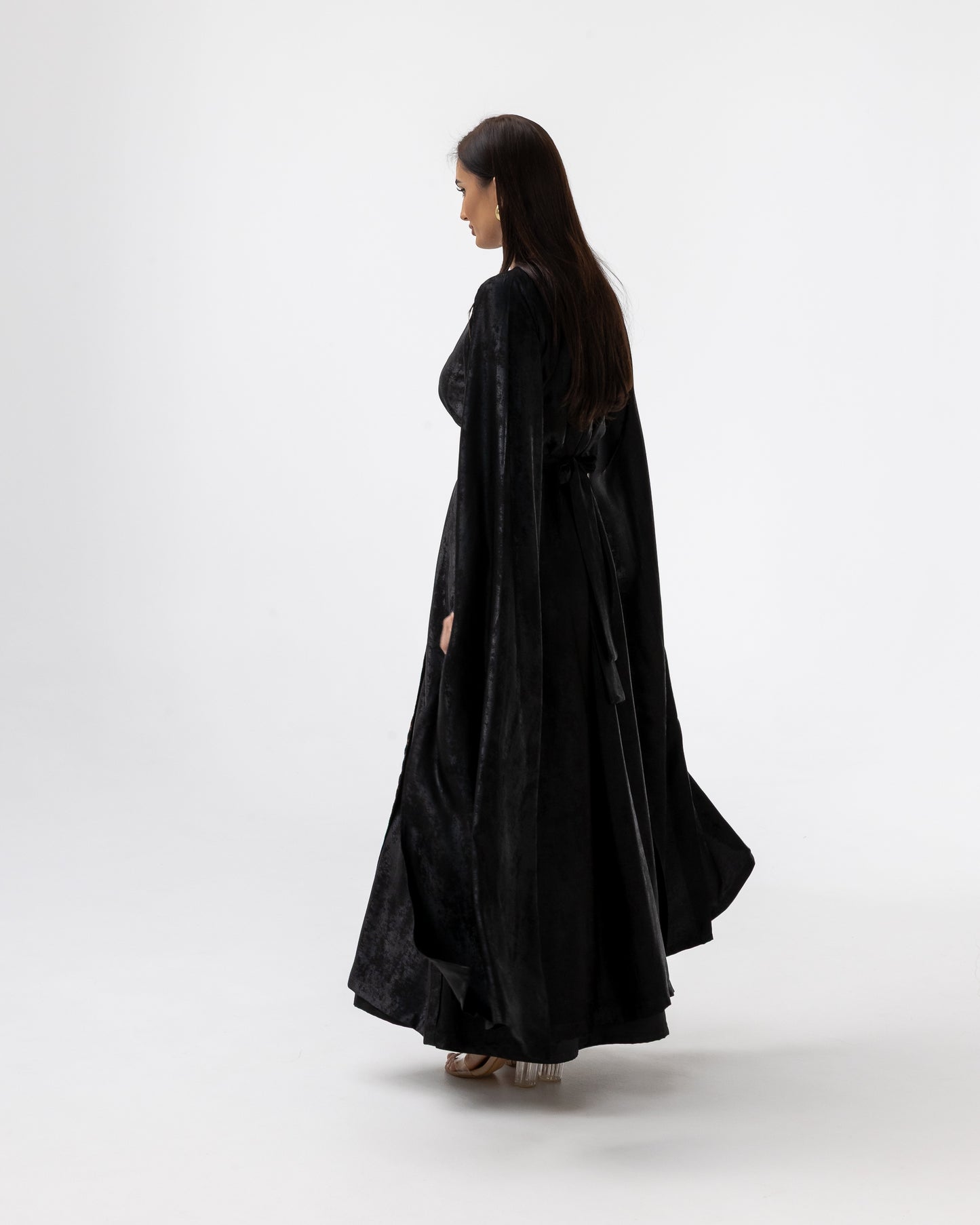 Black Abaya with Flowing Sleeves & Embroidered Details