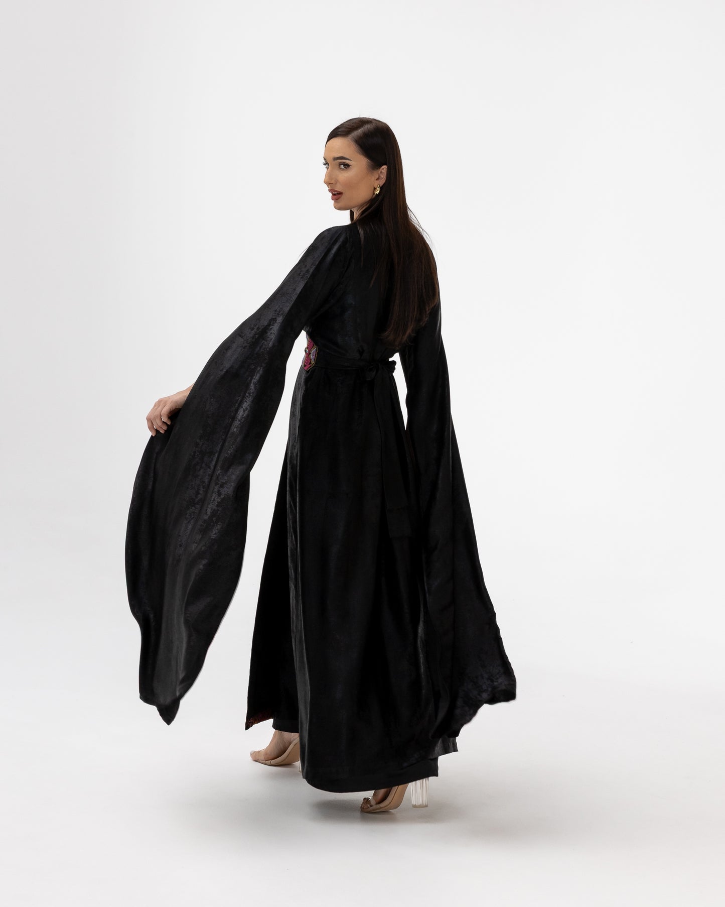 Black Abaya with Flowing Sleeves & Embroidered Details