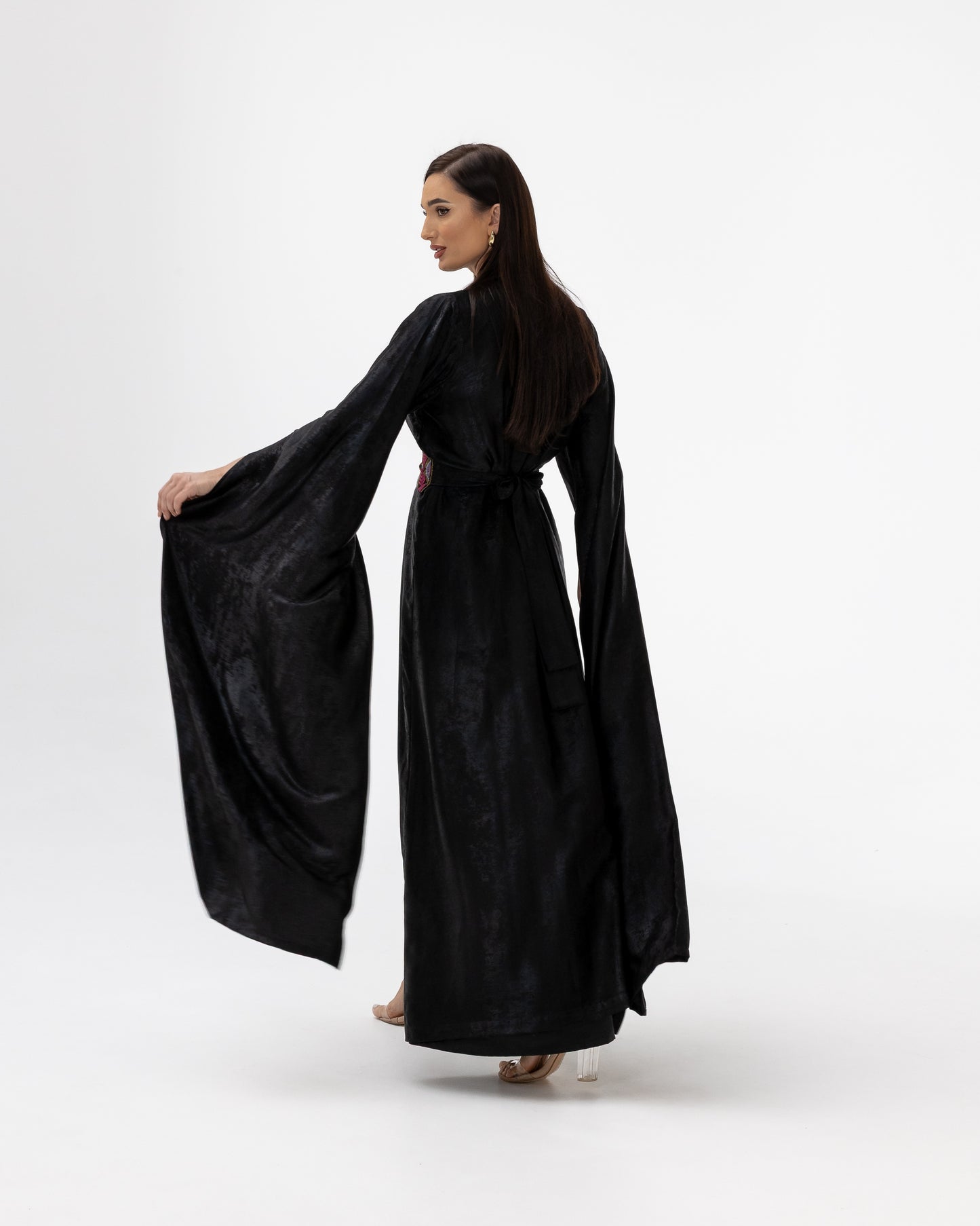 Black Abaya with Flowing Sleeves & Embroidered Details
