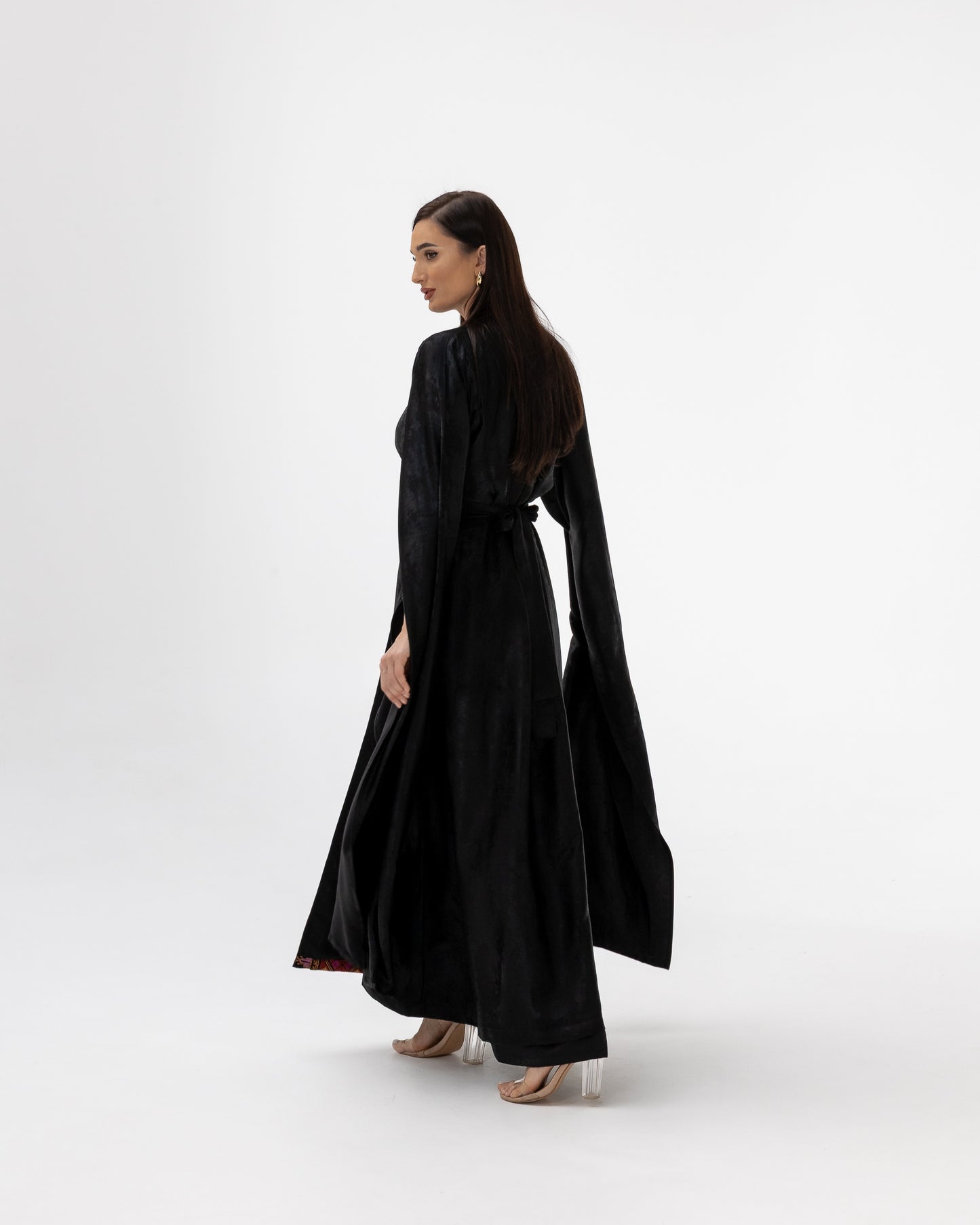 Black Abaya with Flowing Sleeves & Embroidered Details