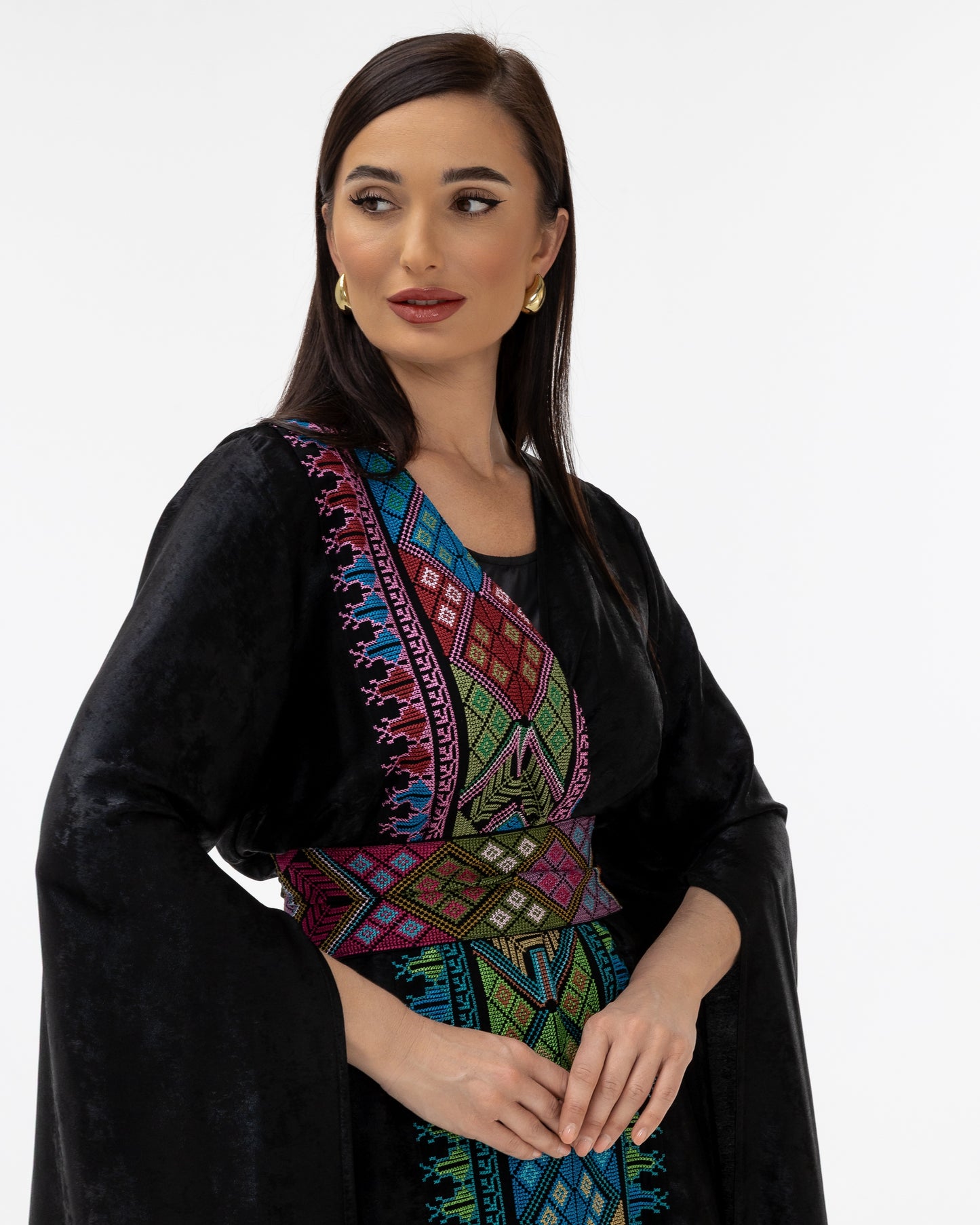 Black Abaya with Flowing Sleeves & Embroidered Details