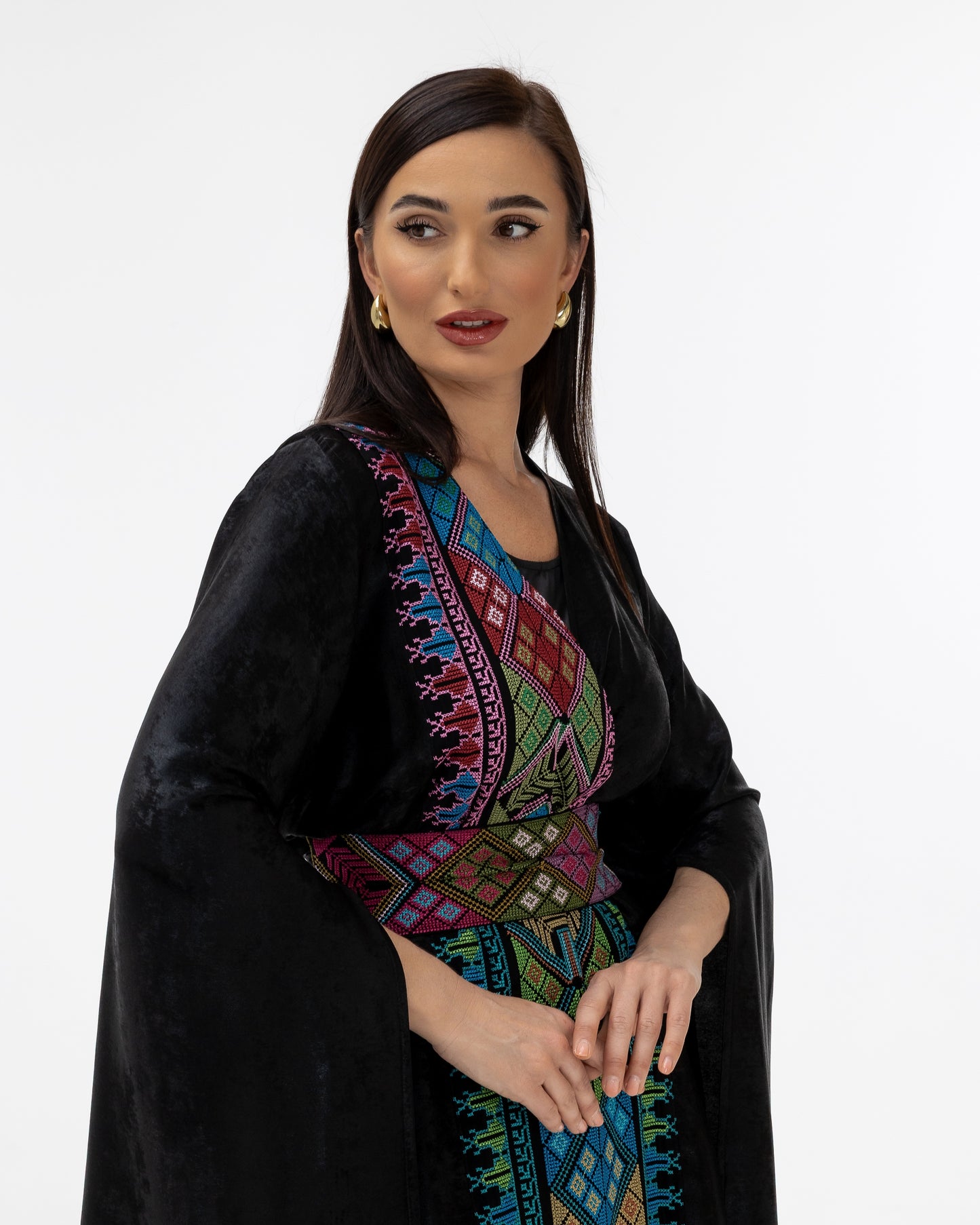 Black Abaya with Flowing Sleeves & Embroidered Details