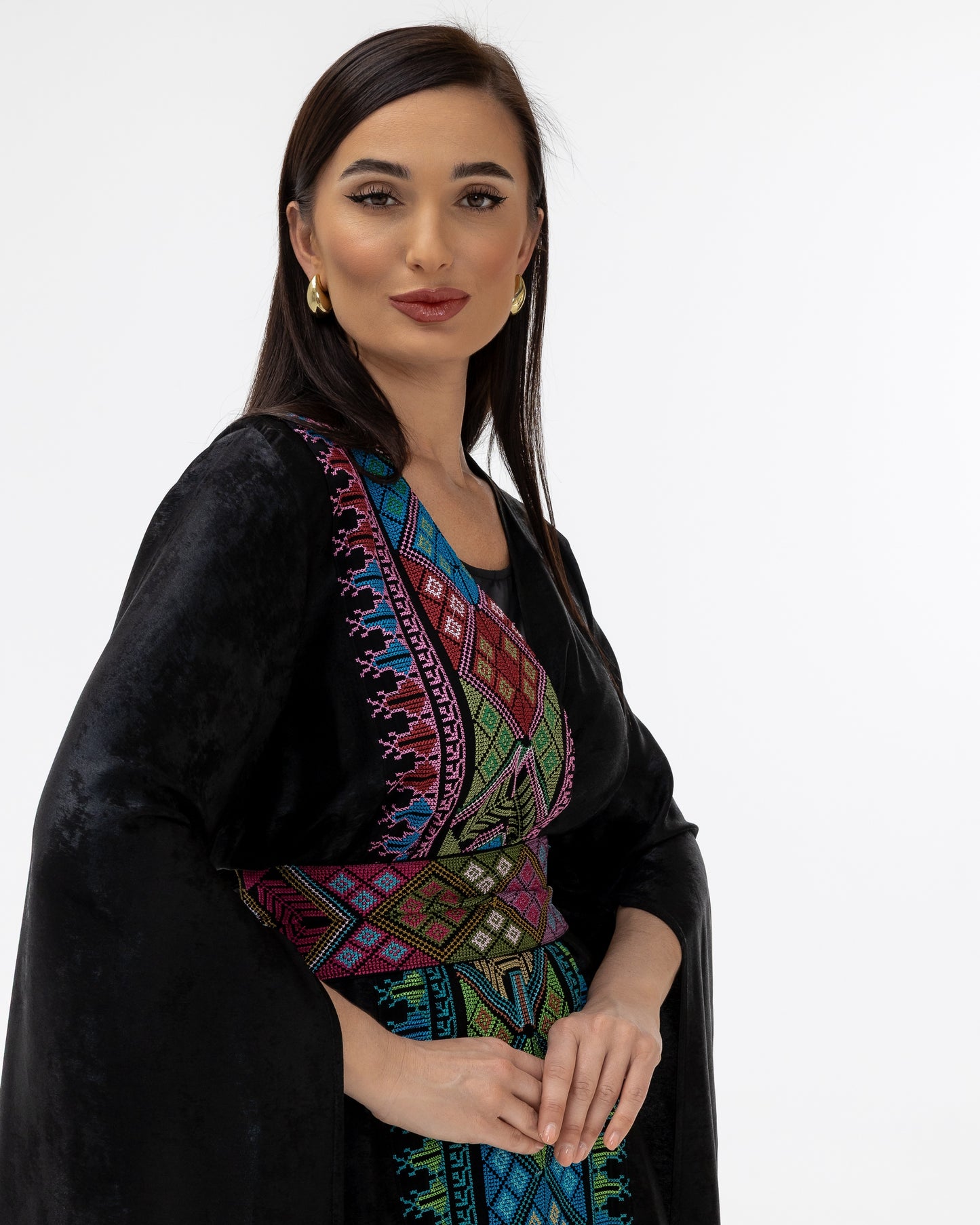 Black Abaya with Flowing Sleeves & Embroidered Details