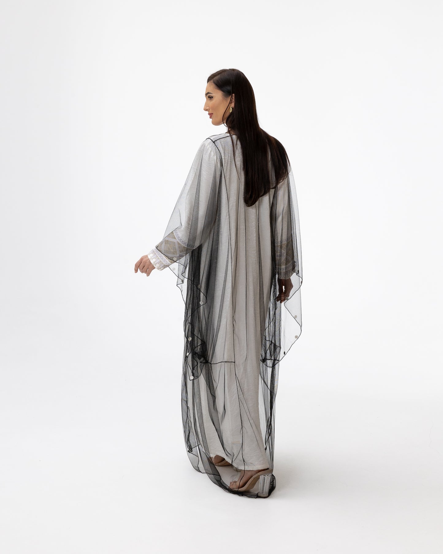 Ivory Kaftan with Sheer Overlay and Coins Details