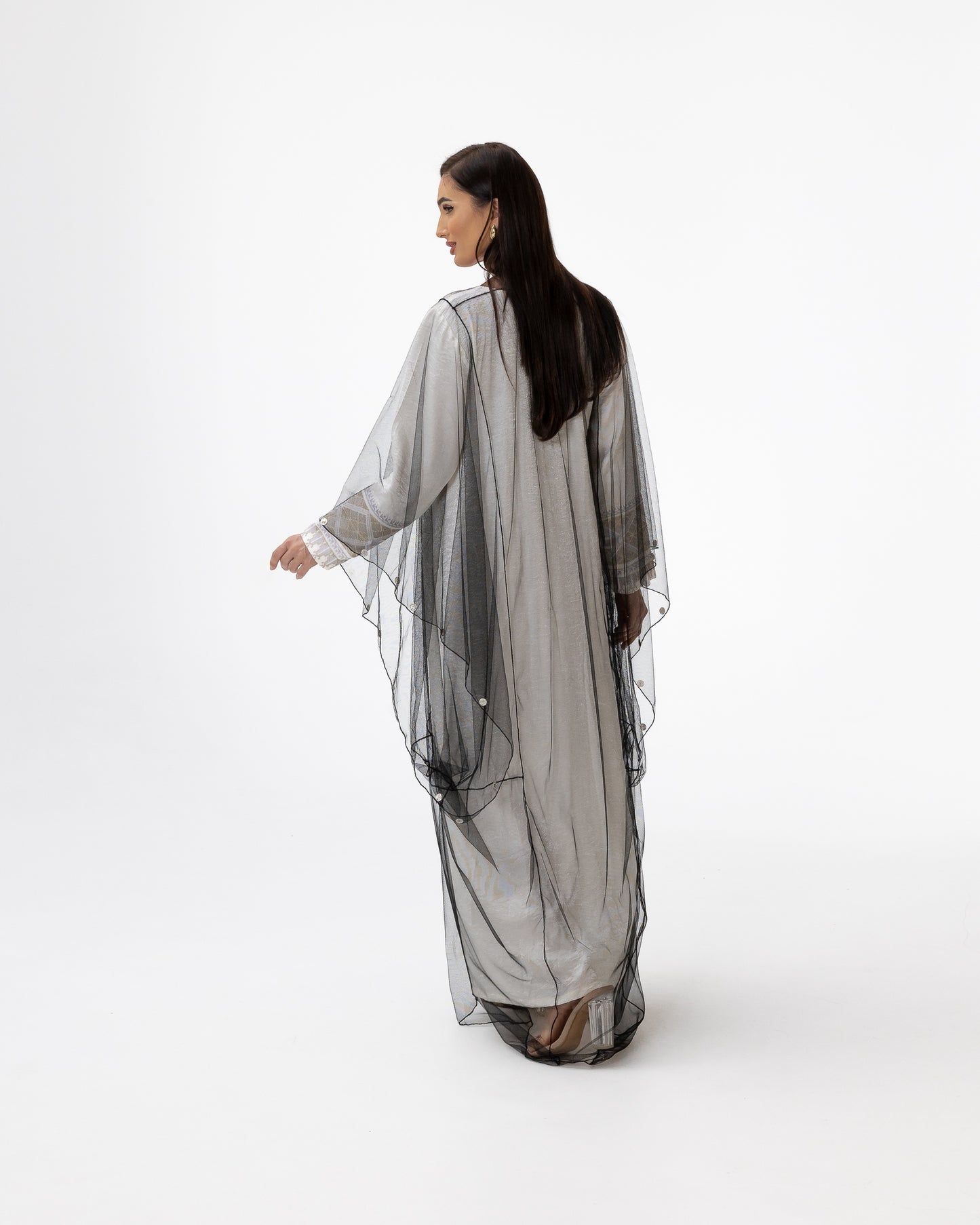 Ivory Kaftan with Sheer Overlay and Coins Details