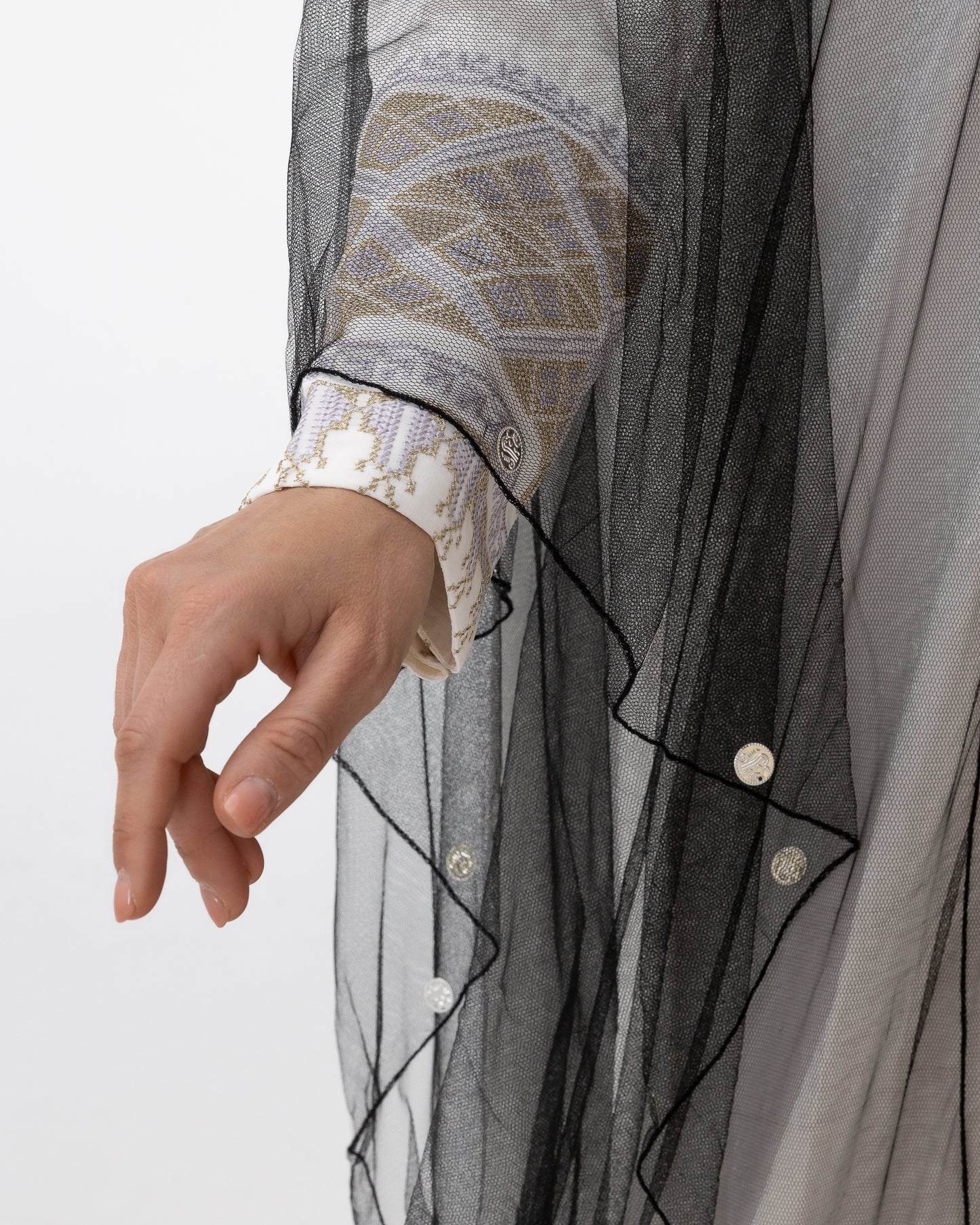 Ivory Kaftan with Sheer Overlay and Coins Details