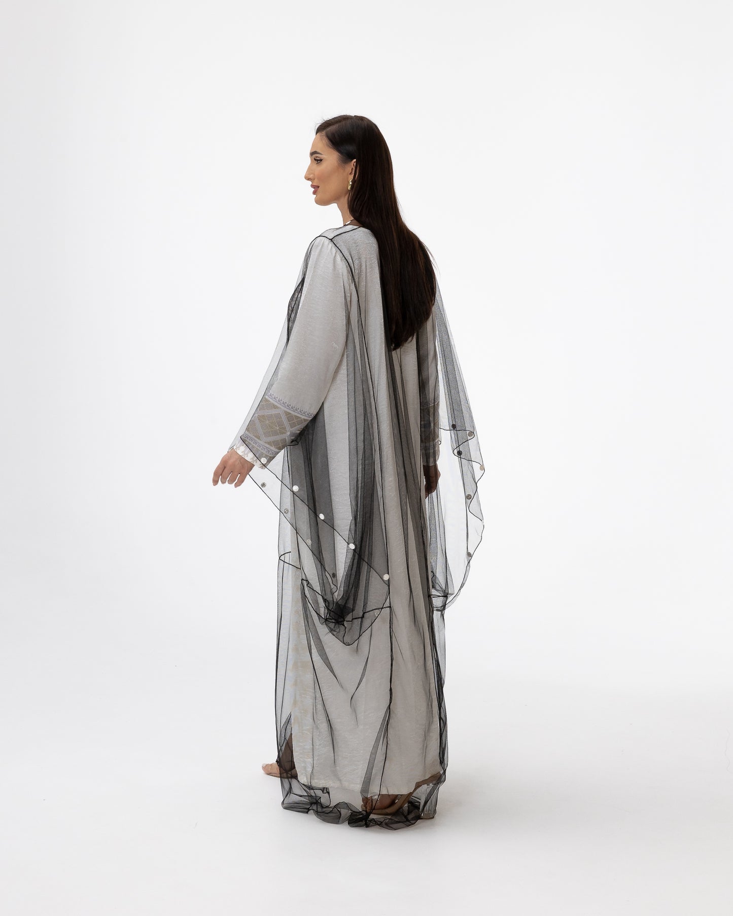 Ivory Kaftan with Sheer Overlay and Coins Details