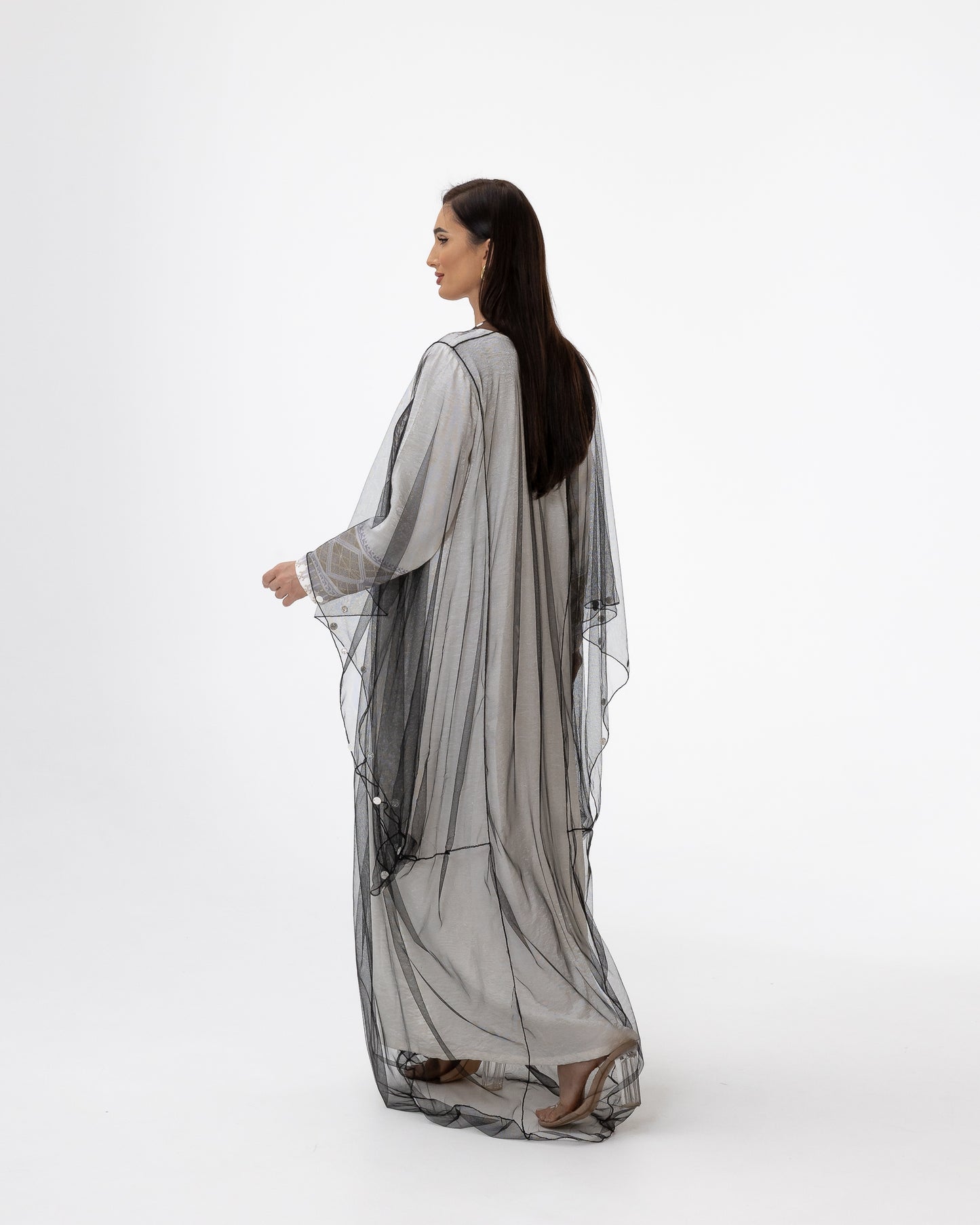 Ivory Kaftan with Sheer Overlay and Coins Details