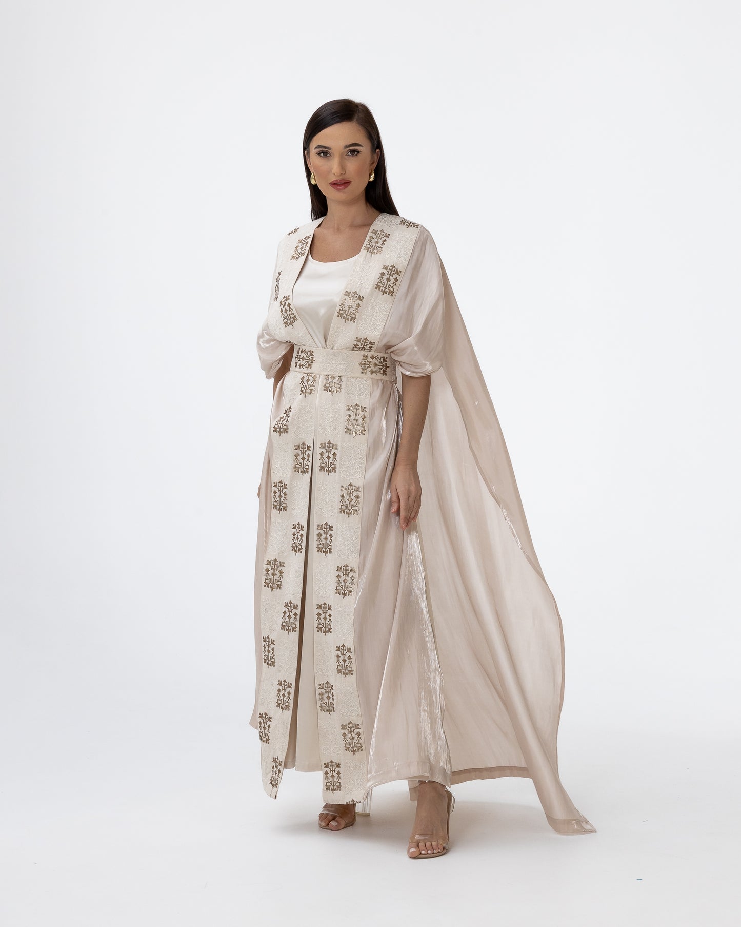Champagne Abaya with Embroidered Belt