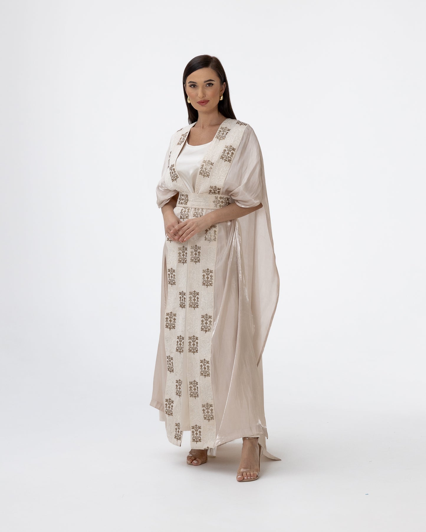 Champagne Abaya with Embroidered Belt