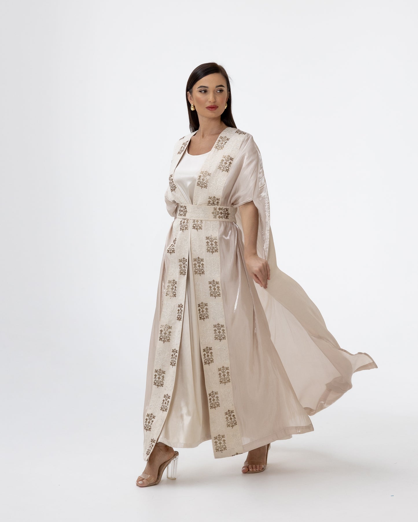 Champagne Abaya with Embroidered Belt
