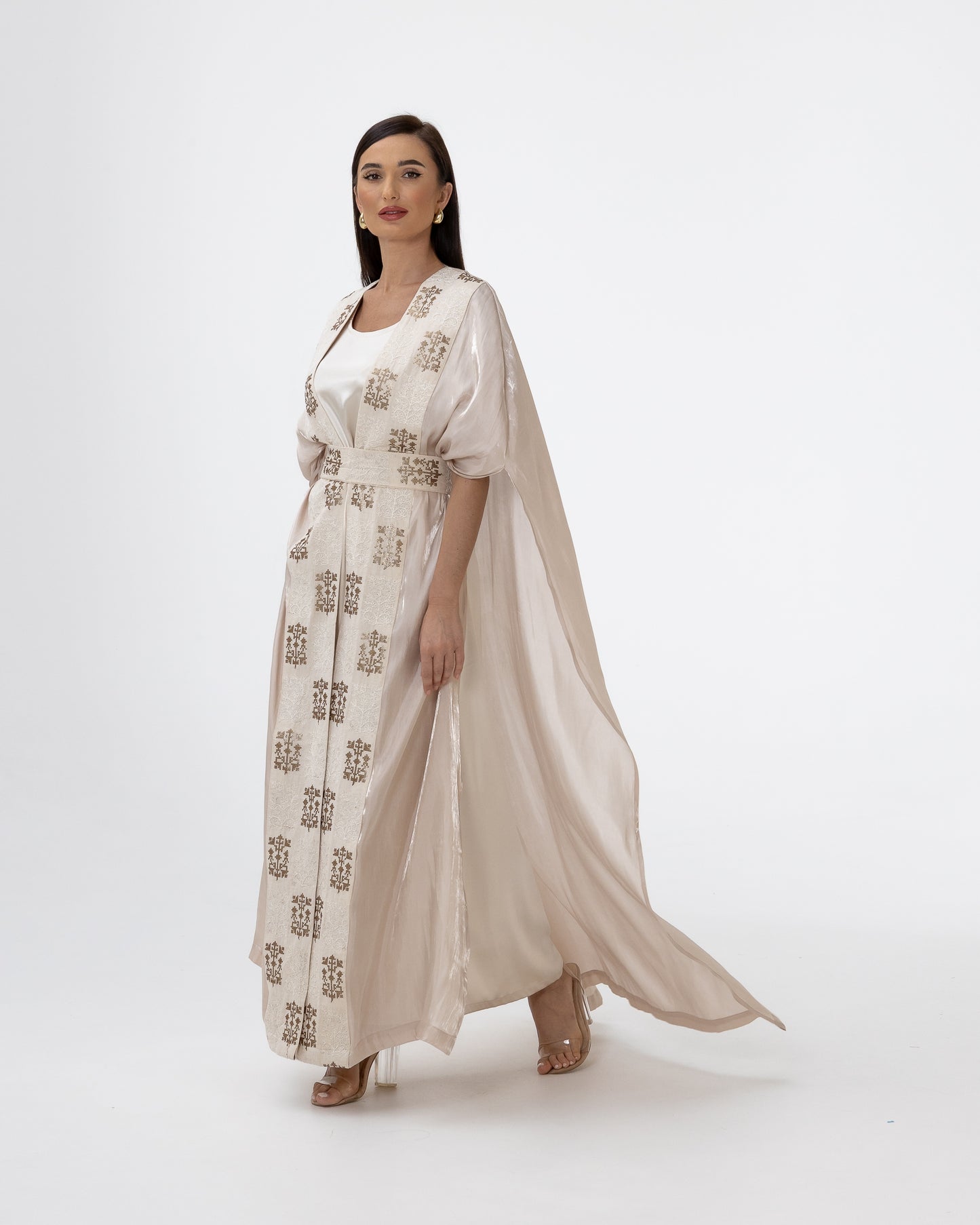 Champagne Abaya with Embroidered Belt
