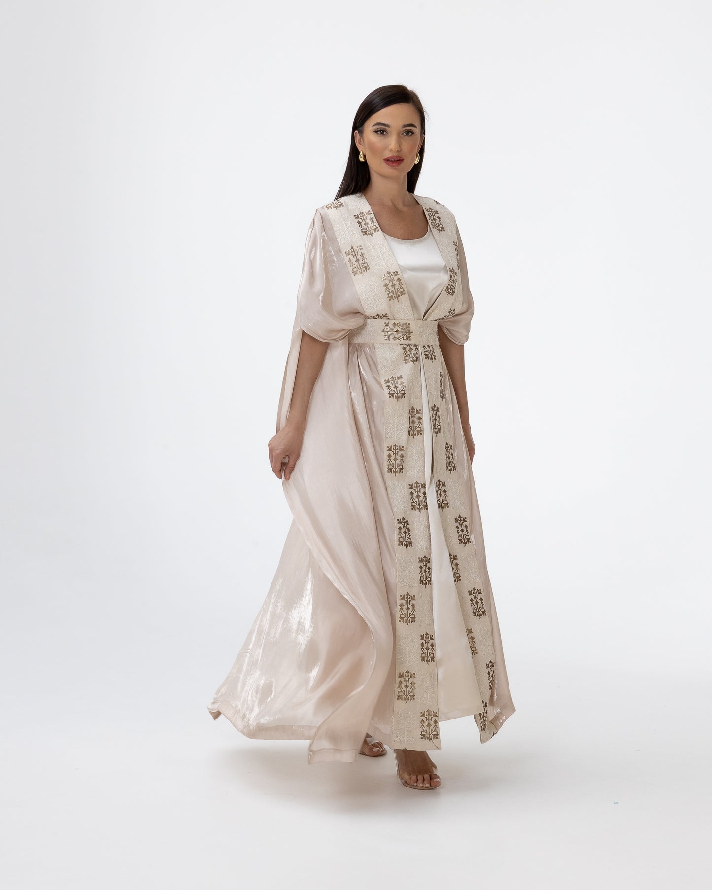 Champagne Abaya with Embroidered Belt